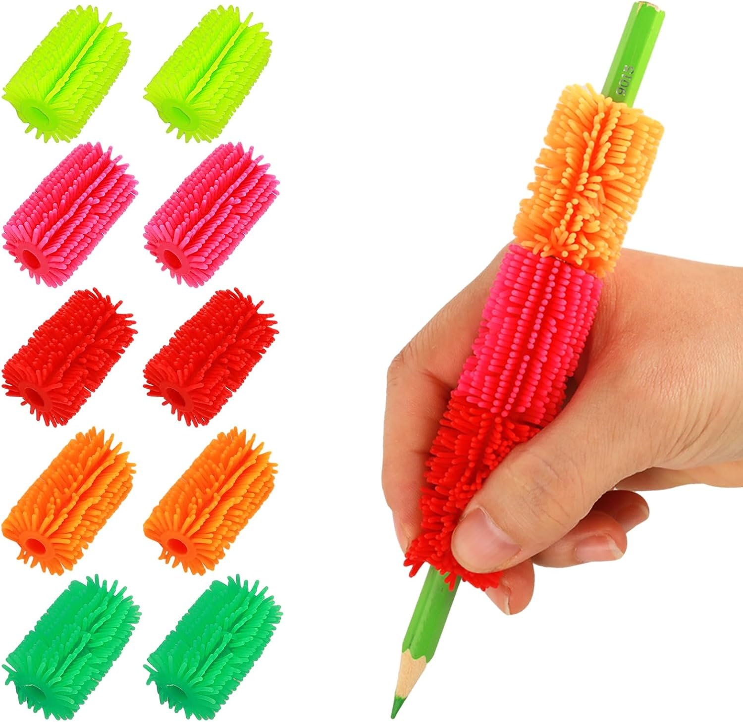Ymapinc Reusable Squishy Grips for Pencils Kids Handwriting, 10pcs Universal Ergonomic Writing Aid, Soft Pencil Cushion Grip,Colorful Grips for Pencils for Kids Students Preschoolers
