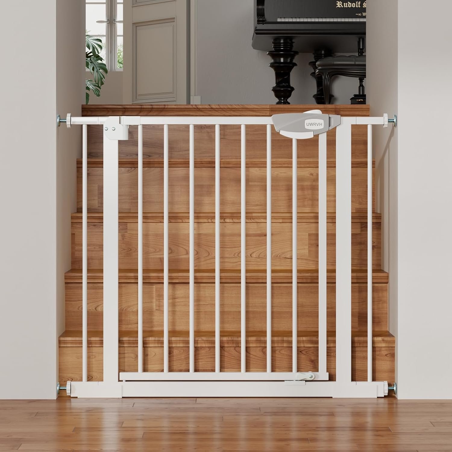 Safety Gate for Stairs & Doorways, Auto-Close Baby Gate or Dog Gate – Pressure Mount No Drilling, 30″ Tall All Metal Frame with Dual Locking System (White, 30″ Tall 29″-39″ Wide)
