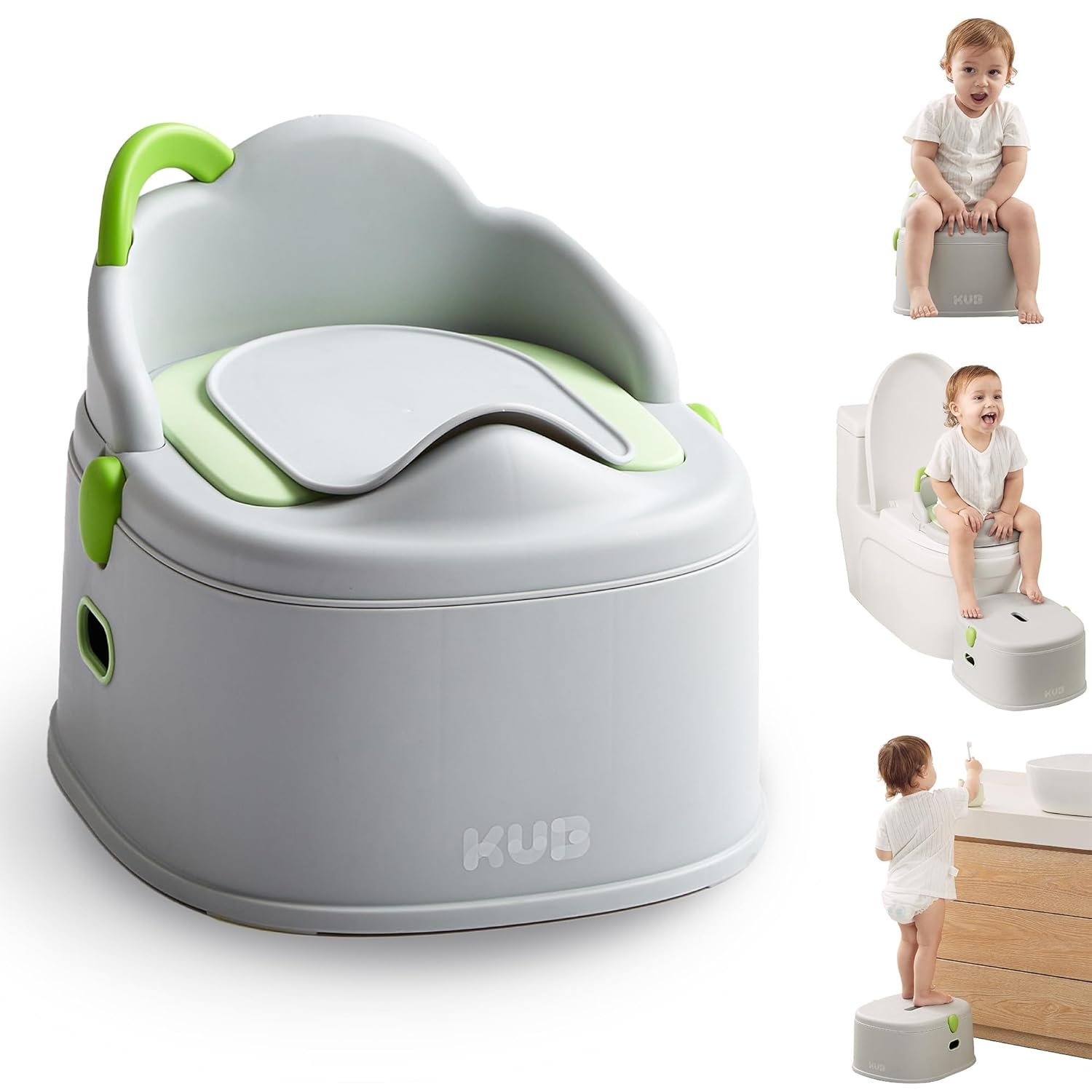 KÜB 3-in-1 Potty Training Toilet (Chair, Seat, Step Stool) – 9 CM Splash Guard, One-Click Assembly, Easy to Clean – Versatile Toddler Potty Trainer for Boy Girl – Grey