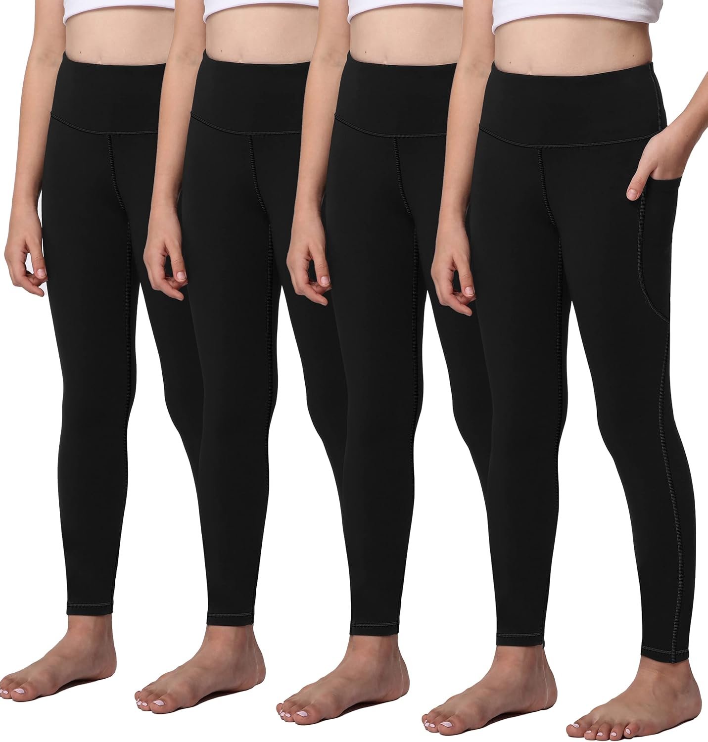 AENLLEY Yoga Active Leggings for Girls with 2 Pockets – Kids Workout Yoga Pants for Athletic (Pack of 2