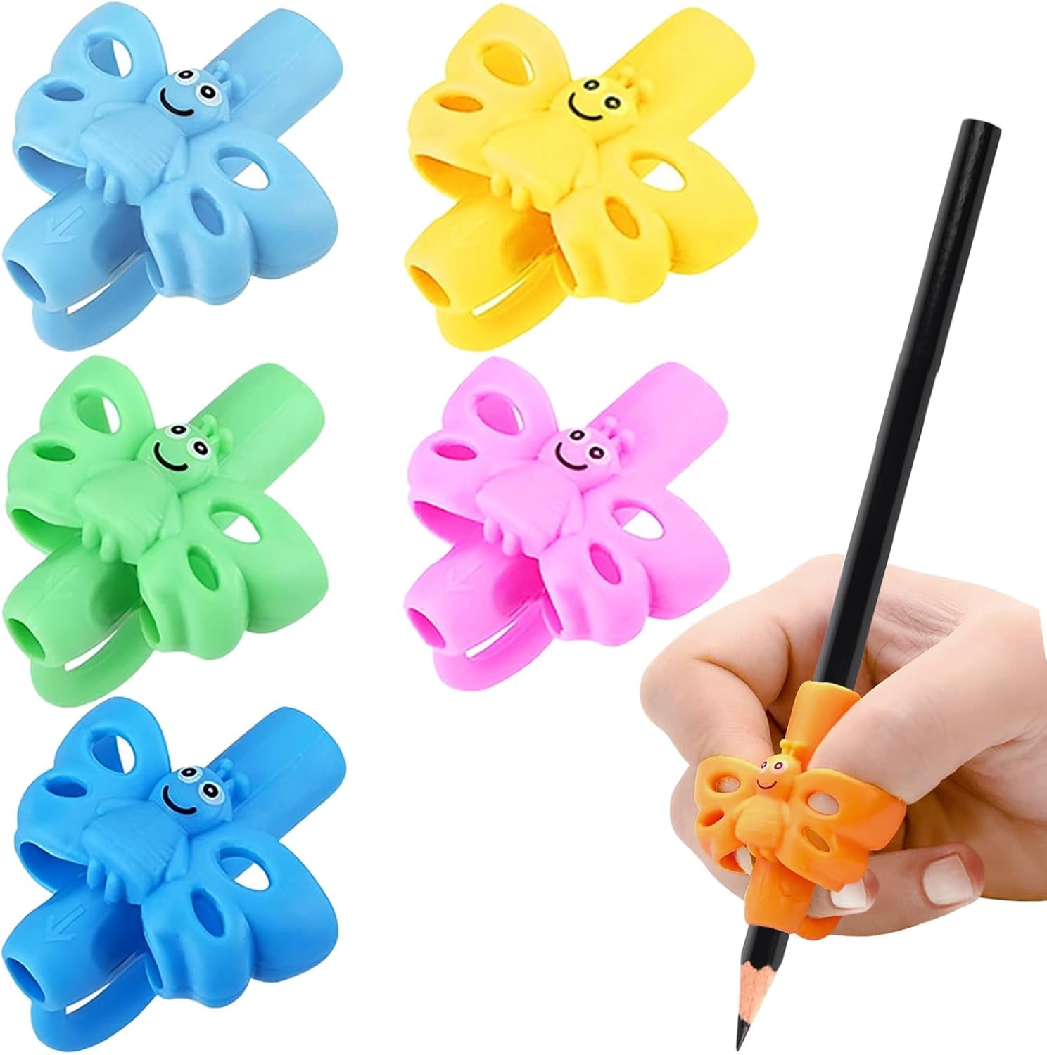 Pencil Grips for Kids Handwriting, 6 Pack Ergonomic Children Writing Aid, Training Posture Correction Tool, Pen Gripper, Cute Butterfly Shape Design for Kids and Preschoolers