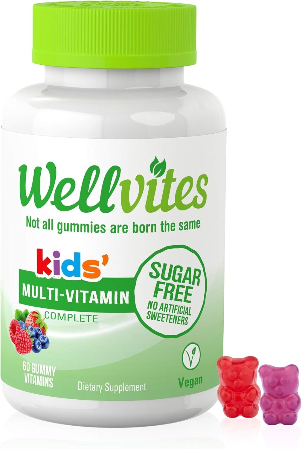 Wellvites Kids Multivitamin Gummies – Sugar Free, Vegan, Non-GMO, Vitamin A, D, B6, B12 and C – No Artificial Sweeteners, Gluten-Free, Gelatin-Free – 60 Count (30 Day Supply)