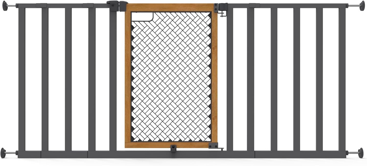 Ingenuity Ingenuity Thruway 60XW Series Extra Wide Safety Pet&Baby Gate,30″-60″ Wide,26″ Tall,Pressure or Hardware Mounted,Install Wall to Wall in Doorway or Stairway–Honey Oak Stained Wood&Metal