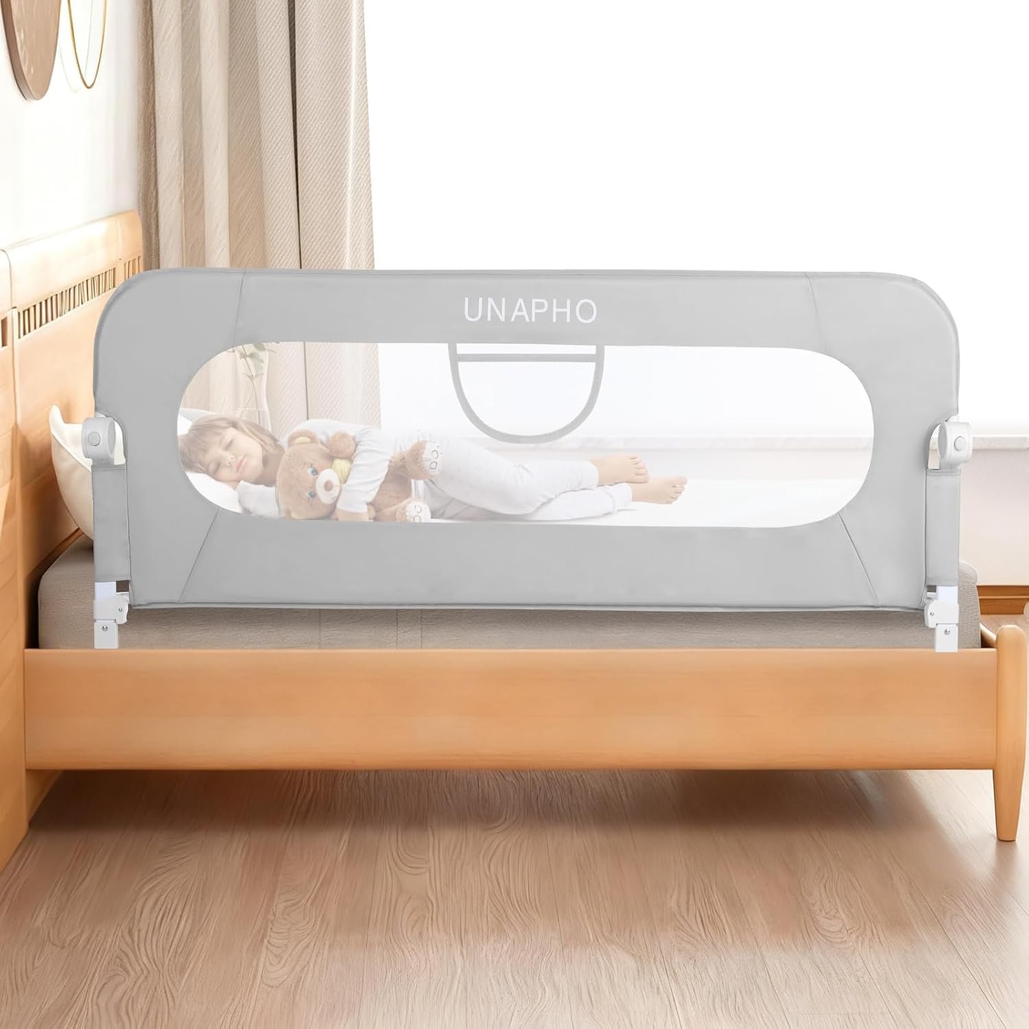 59 Inch Bed Rail for Toddlers,Swing Down Kids Bed Rails Guard for Twin,Full,Queen,Bunk Size Bed,Extra Tall Child Bed Rail Guard with Reinforced Anchor Safety System,59″ L x 31″ H,Grey