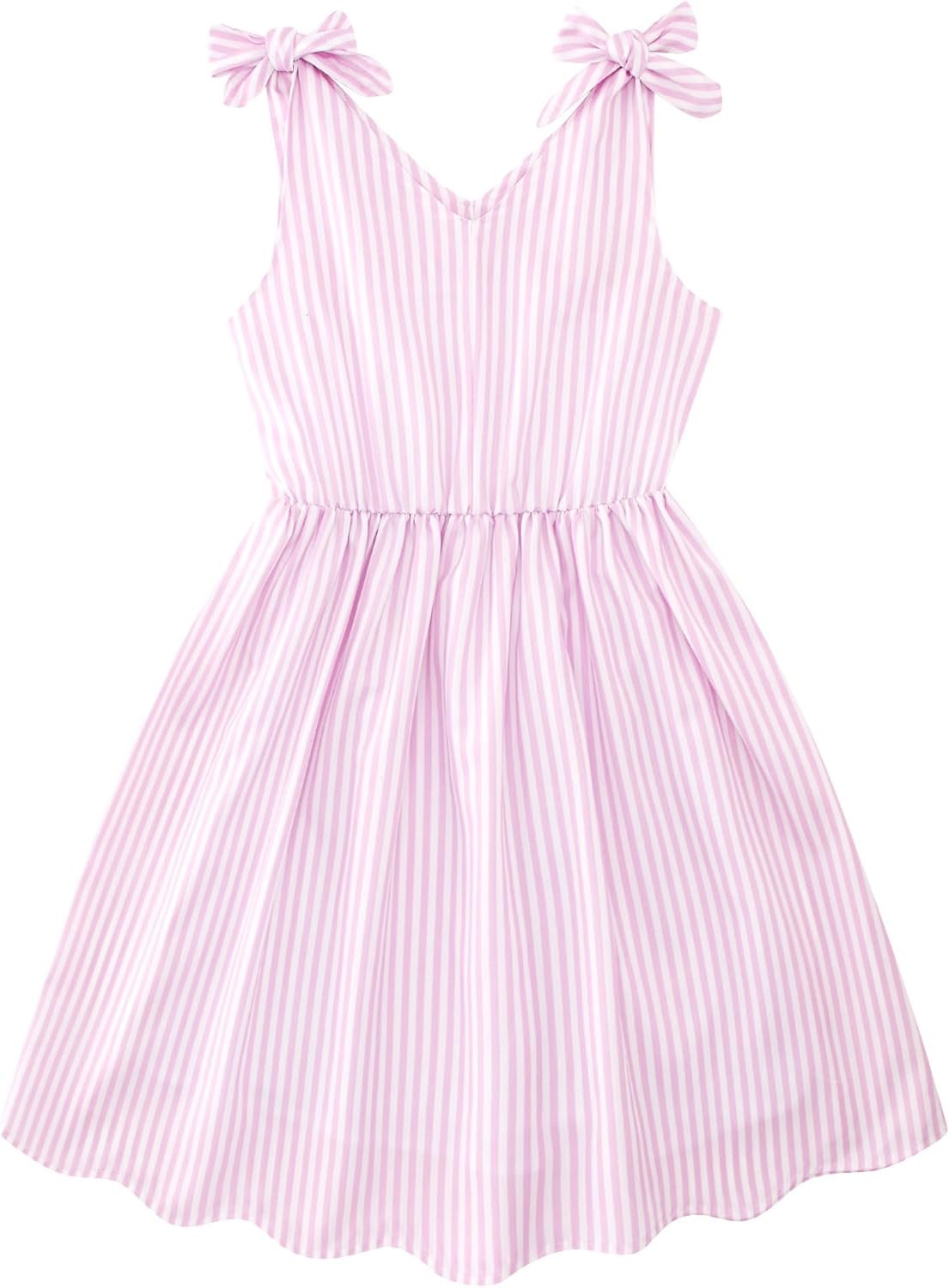 Enlifety 3-10T Girls Summer Dress Sleeveless Bowknot Strap V Neck Casual Sundress