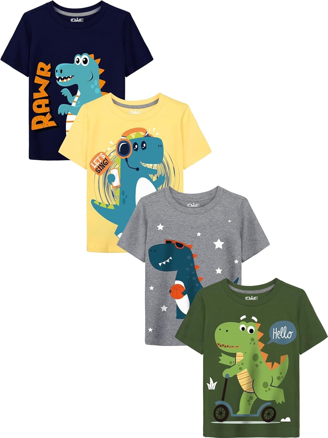 QWE Toddler Boys Short Sleeve Shirts 4-Pack Cotton Summer T-Shirts Cartoon Graphic Tops Tees 18 Months to 8Y