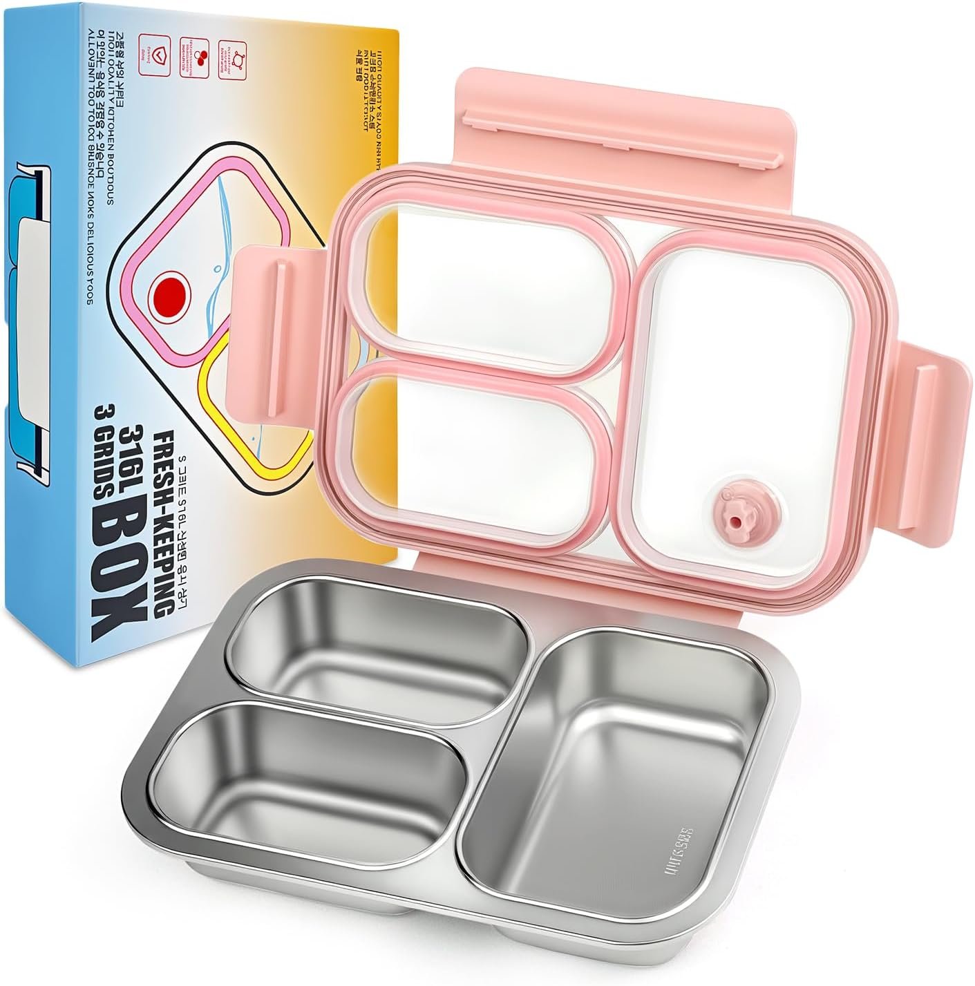 Premium 25oz SUS316L Stainless Steel Lunch Box Bento Box – Reusable Metal Snack Containers with Lids for Kids & Adults – Daycare/School/Work/Travel – Superior Corrosion-resistant (Pink)
