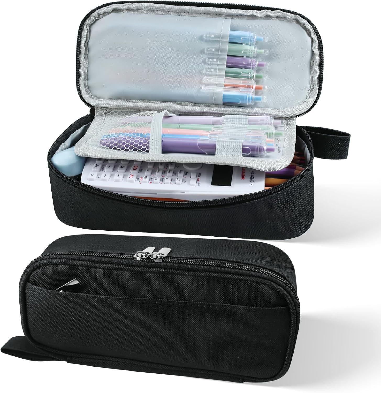 Pencil Case, Cute Pencil Pouch, Zippered Pencil Box Fabric Bag, Aesthetic back to School Supplies Stuff for Girls Boys Kids, Estuche Para Lapices, Stuff Organizer with Compartments (Black)