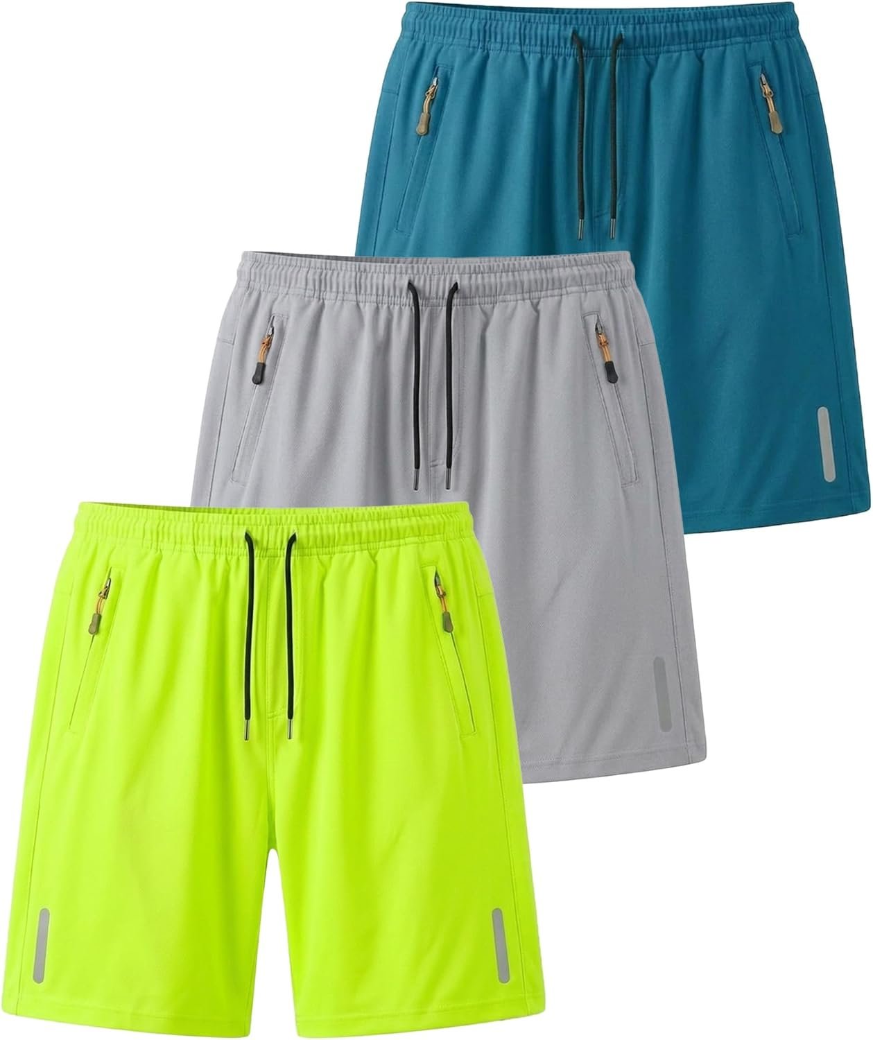Boys Athletic Shorts 3-Pack, Kids Lightweight Quick Dry Shorts with Zipper Pockets for Basketball, Soccer