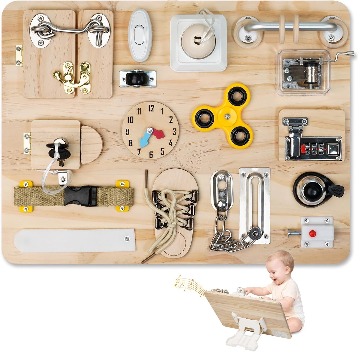 Busy Board for Toddlers 1 2 3 4 Year Old – Large Montessori Sensory Toys, Wooden Fidget Activity Board for Boys and Girls, Motor Skills Gifts for ADHD & Autistic Children Kids