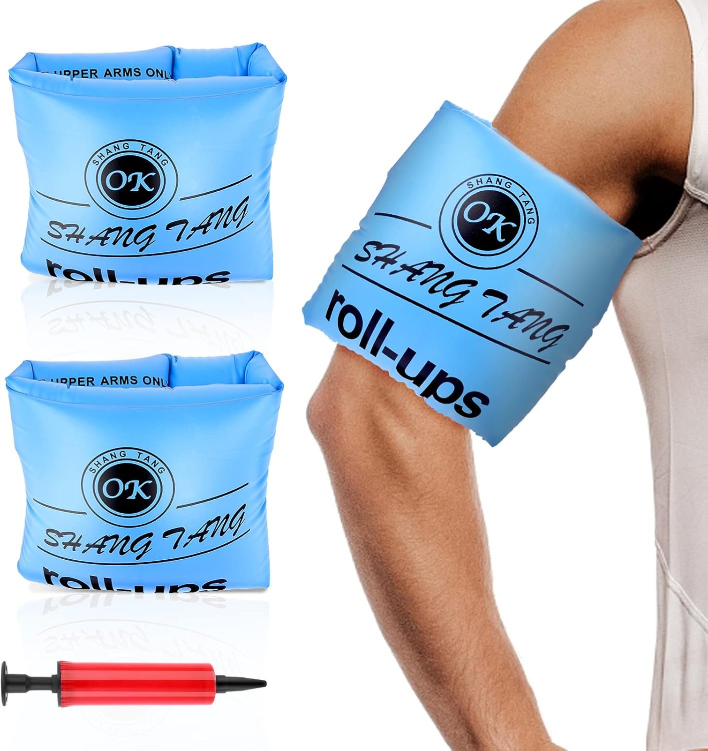 2 Pack Arm Floaties for Adults and Kids, Water Wings Inflatable Arm Swimming Floats Swim Rollup Arm Bands with Inflator Safety Arm Floaties for Swimming Pool Water Sports Party