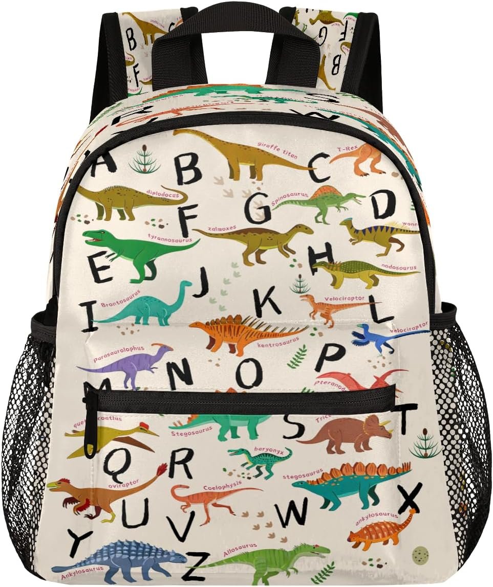 AUUXVA Alphabet Dinosaur Backpack for Kids, Neutral Preschool Toddler Bookbag Boy Girl, Childish Dino Kids Back Pack Kindergarten Children Bag Nursery Junior Primary Student Travel School Bag