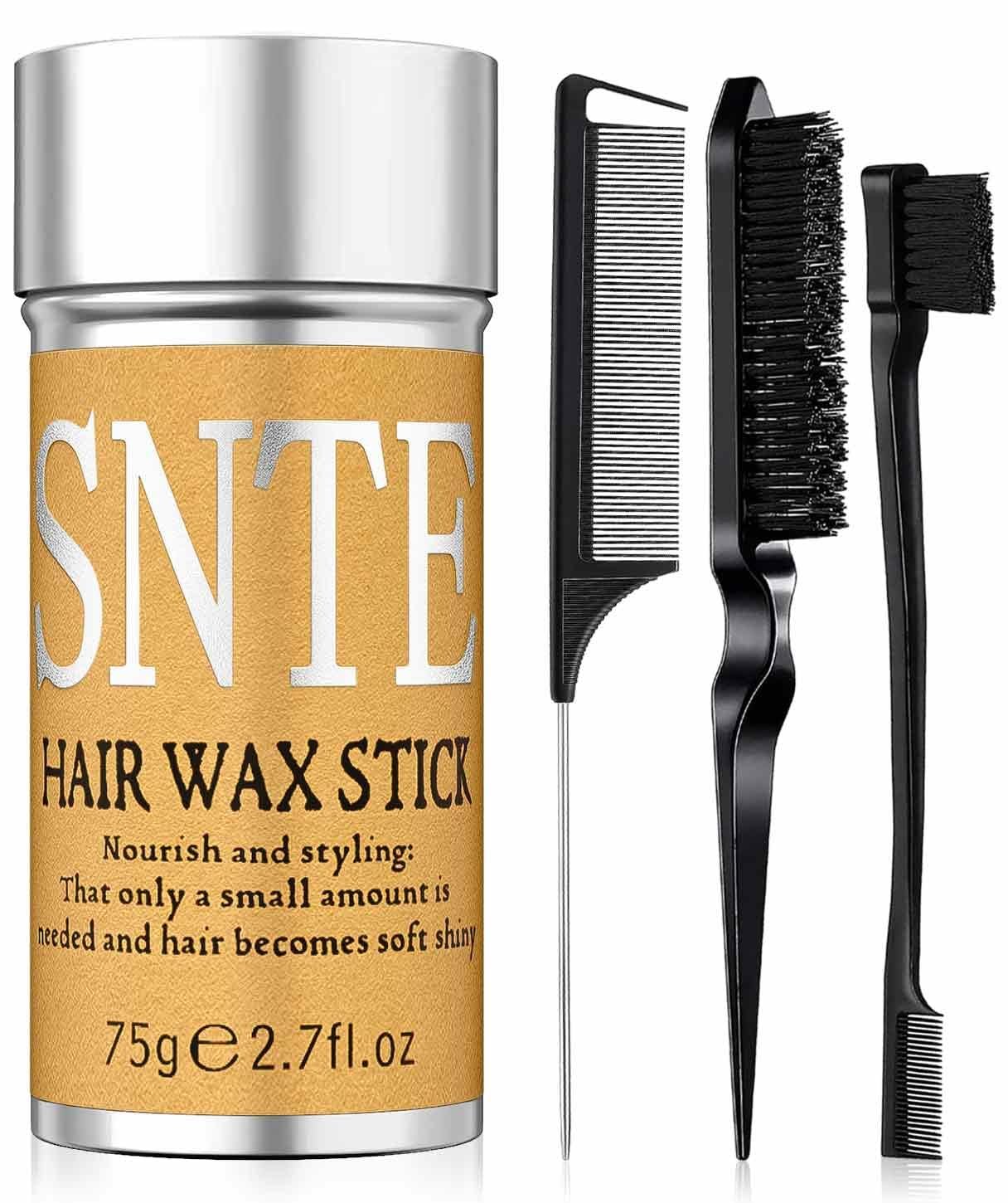 Slick Back Hair Brush & Hair Wax Stick Set – Frizz Control & Flyaway Smoothing – Sleek Ponytails, Buns, Edges – Styling Cream/Gel/Balm/Pomade Stick for Women – Styling Accessories for Girls & Kids