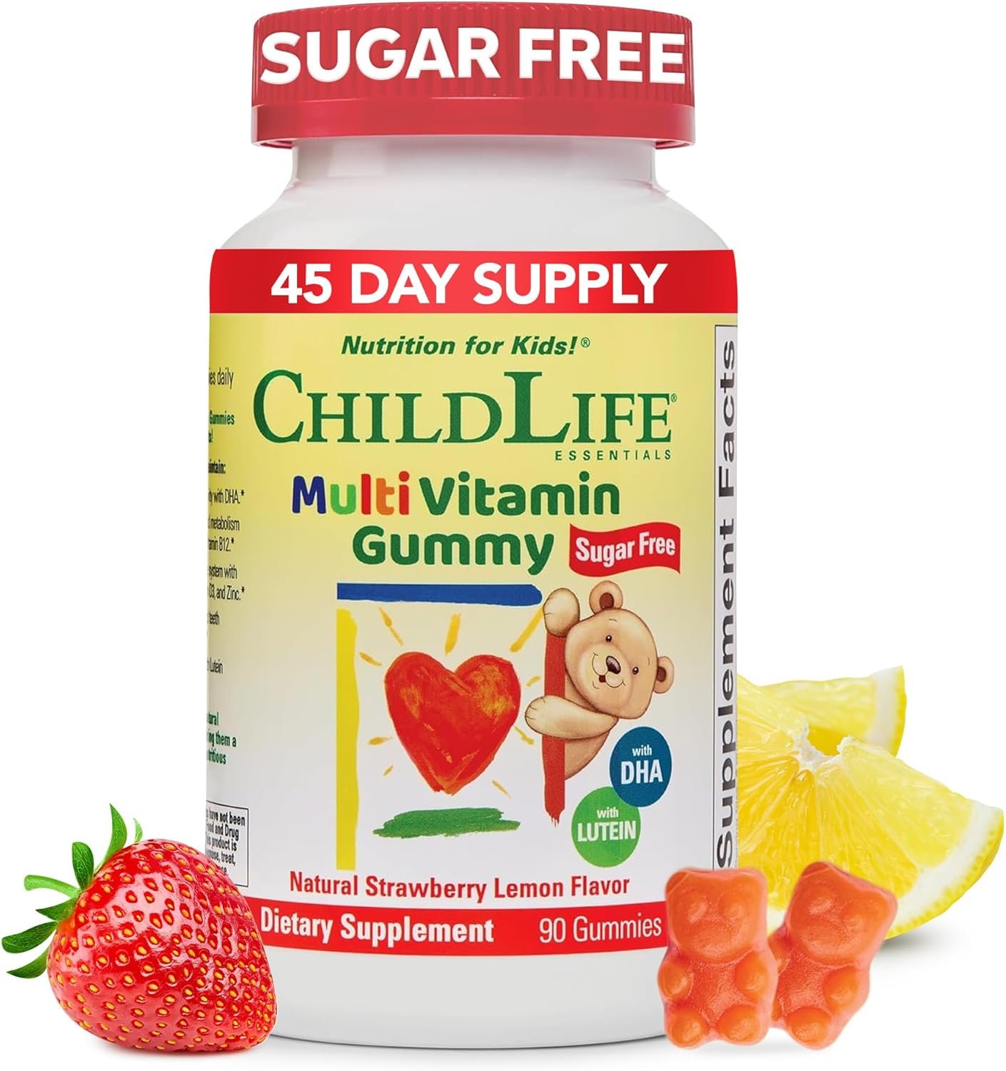 CHILDLIFE ESSENTIALS Multivitamin Gummies for Kids – Children’s Vitamins, Kids Chewable Multivitamins with DHA, Sugar Free Supplement – Natural Strawberry Flavor, 90 Count