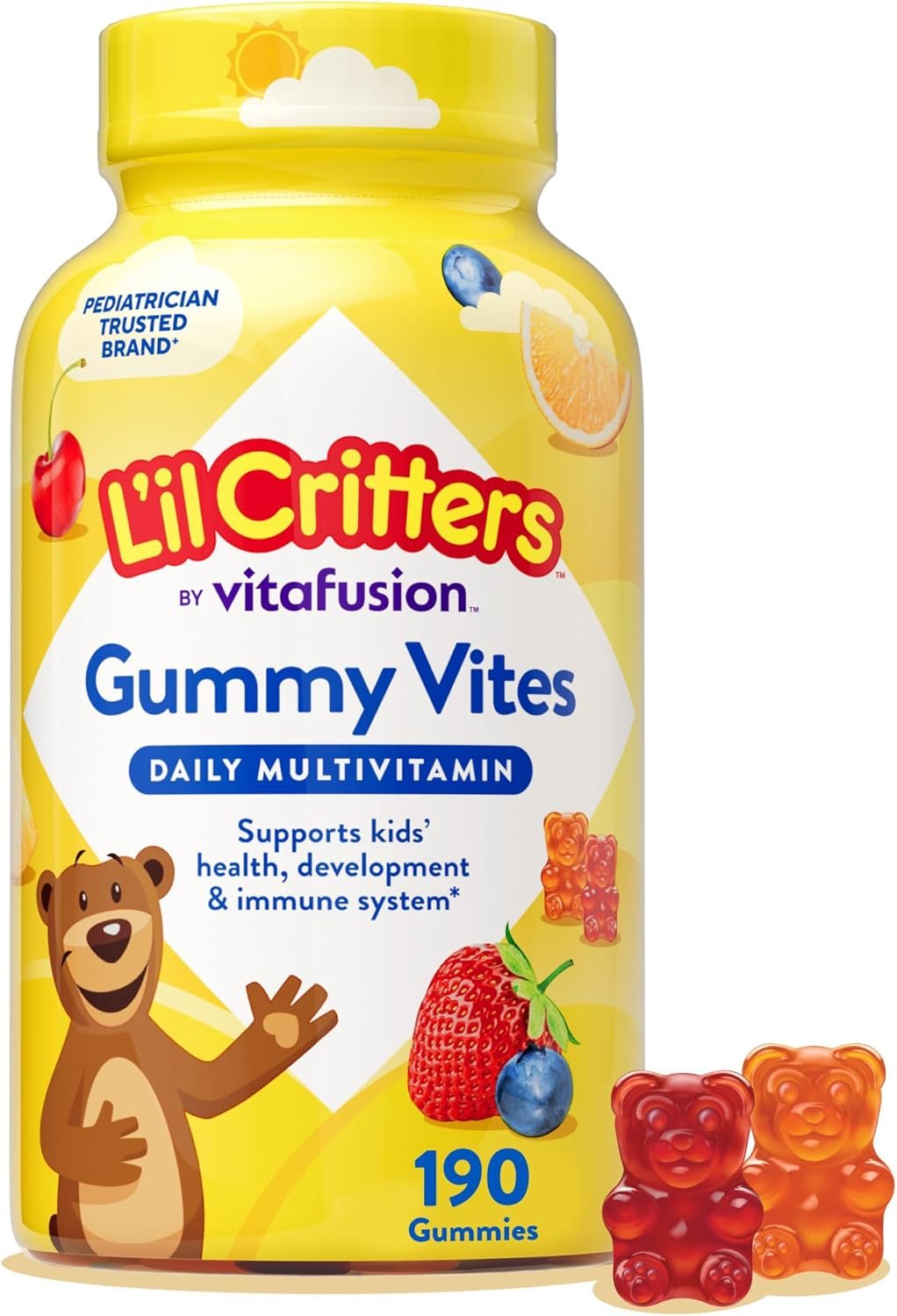 L’il Critters Gummy Vites Daily Kids Multivitamins Assorted Fruit Flavors for Ages 2+ Toddlers & Kids, Gummy Vitamin with Vitamin C and D, 95-190 Day Supply, 190 Gummies