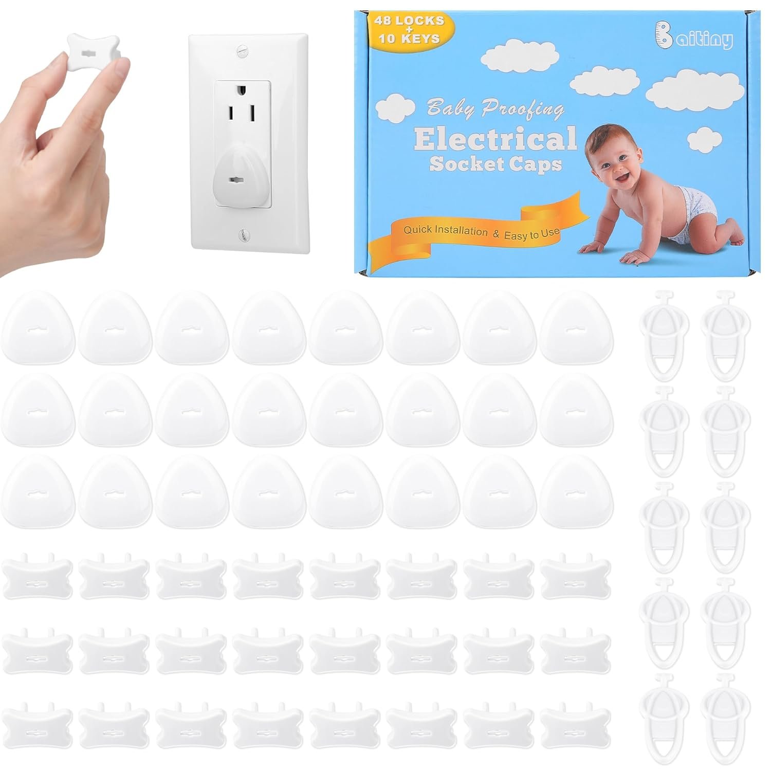 Outlet Covers Baby Proofing (58 Pack) — Baitiny Key-Locked Baby Proof Outlet Covers, Child Proof Outlet Cover for US Standard Outlets, Plug Covers Baby Proofing Kit for Baby Safety