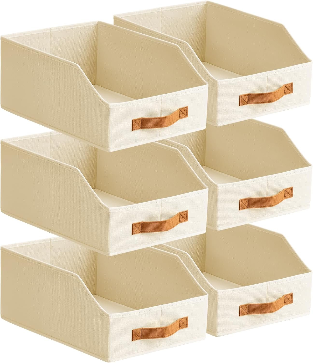 Homsorout Fabric Storage Bins for Organizing – 6 Pack Large Trapezoid Collapsible Storage Bins with Front Handle, Closet Organizers and Storage for Bedroom, Home Shelves, Small Spaces, Beige