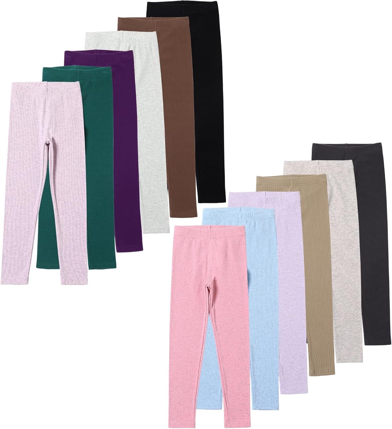 Chicduo 12 Pack Girls Leggings Soft Basic Pants for Girls Stretchy Full Length Leggings for Kids