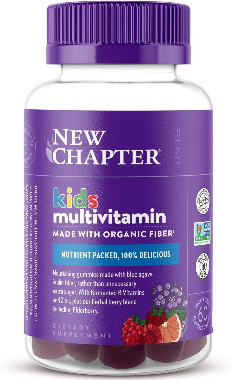 New Chapter Kids Multivitamin Gummies – 65% Less Sugar, Kids Gummy Vitamins with Vitamins C, D3 & Zinc, Non-GMO, Gluten Free, Berry-Citrus, 60ct