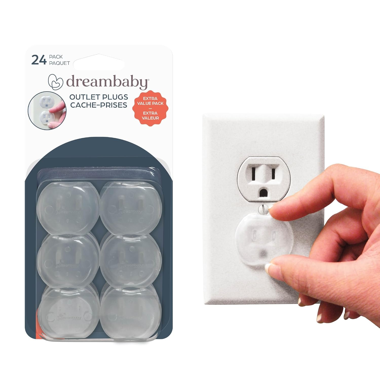 Dreambaby Plastic Baby Safety Outlet Plug Covers – 24 Pack – Outlet Covers Baby Proofing