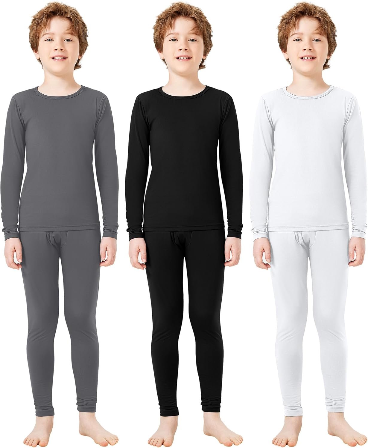 Silkfly Boys Thermal Underwear Set Base Layer Fleece Lined Underwear for Kids Shirt and Pants for Boys Winter