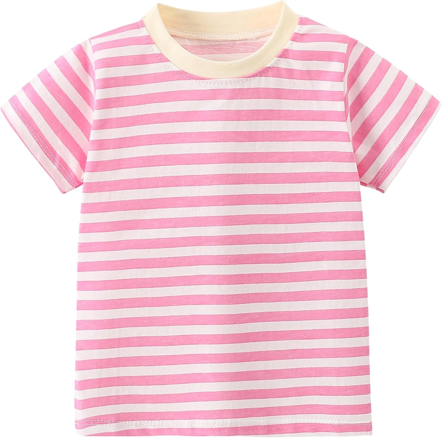 Toddler Boys Girls T Shirts Kids Colorful Striped Shirt Cotton Crew Neck Short Sleeve Tee Tops Blouse for 1-8 Years