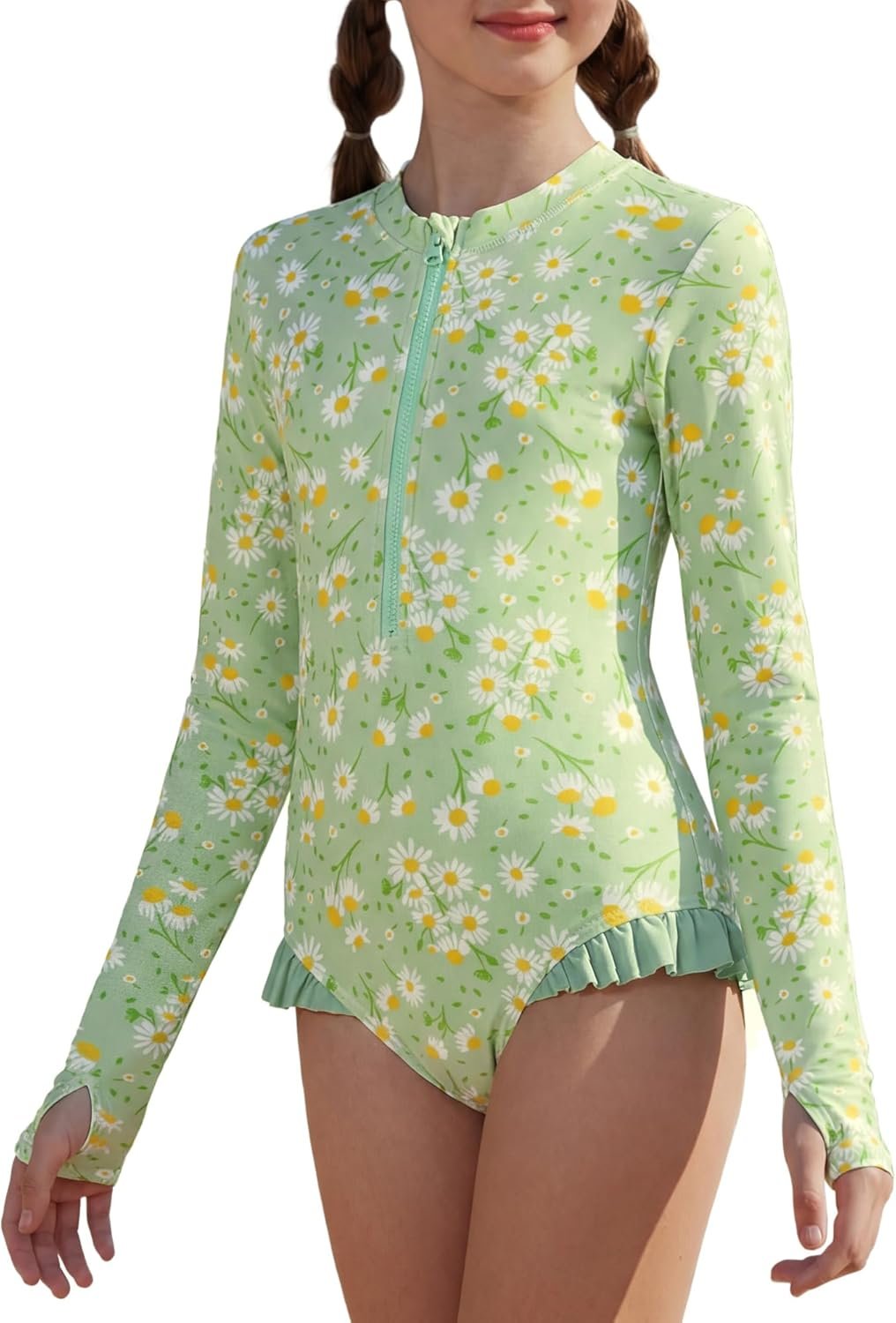 GRACE KARIN Girls One Piece Swimsuits Long Sleeve Bathing Suits Swimwear 5-14Y