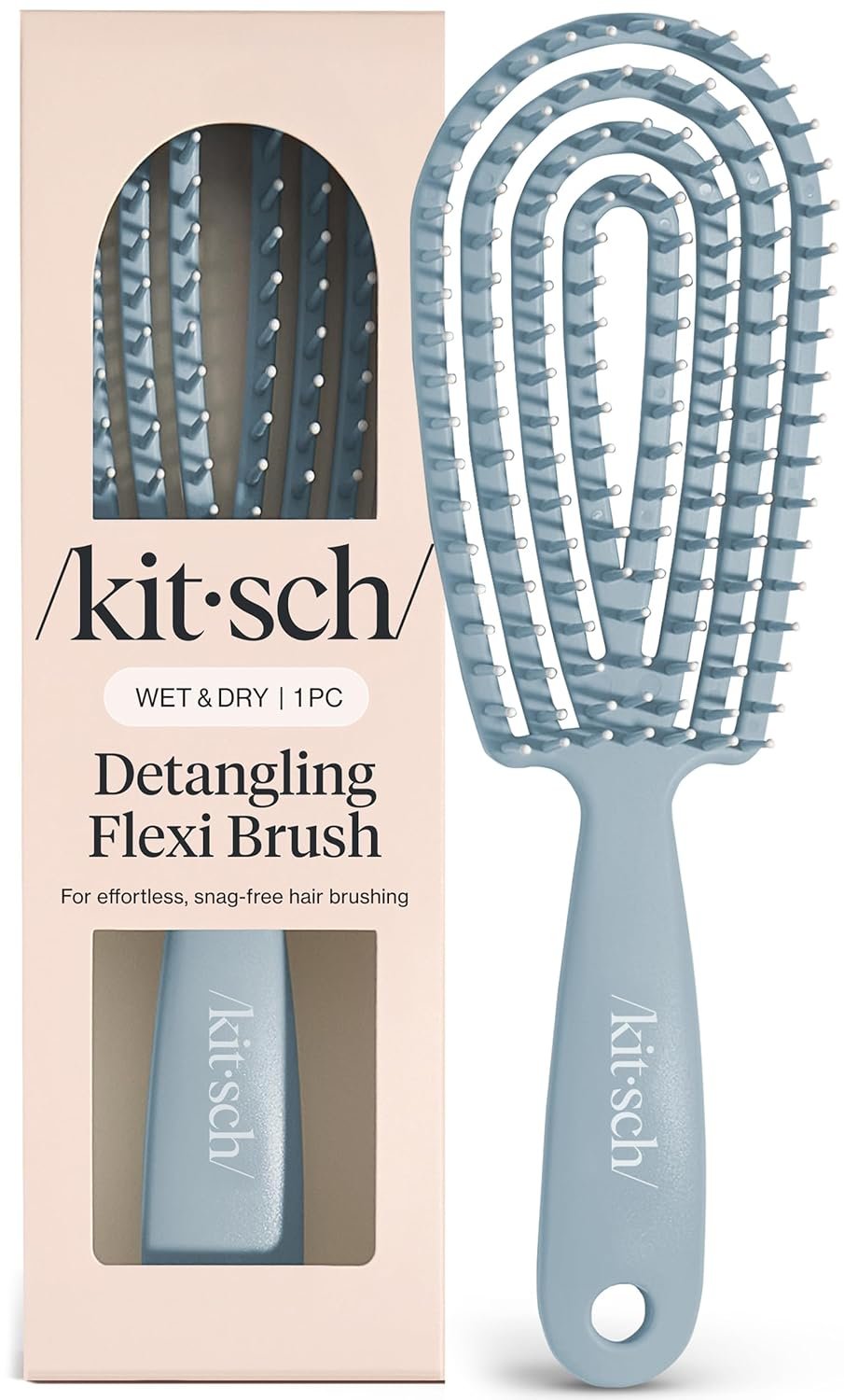 Kitsch Hair Brush Detangler – Flexi Flow Hair Brush for Women, Men & Kids | Detangling Brushes for Curly Hair with Bendable Frame, Bounce Curl Defining Brush for Wet or Dry Strands – Haze Blue