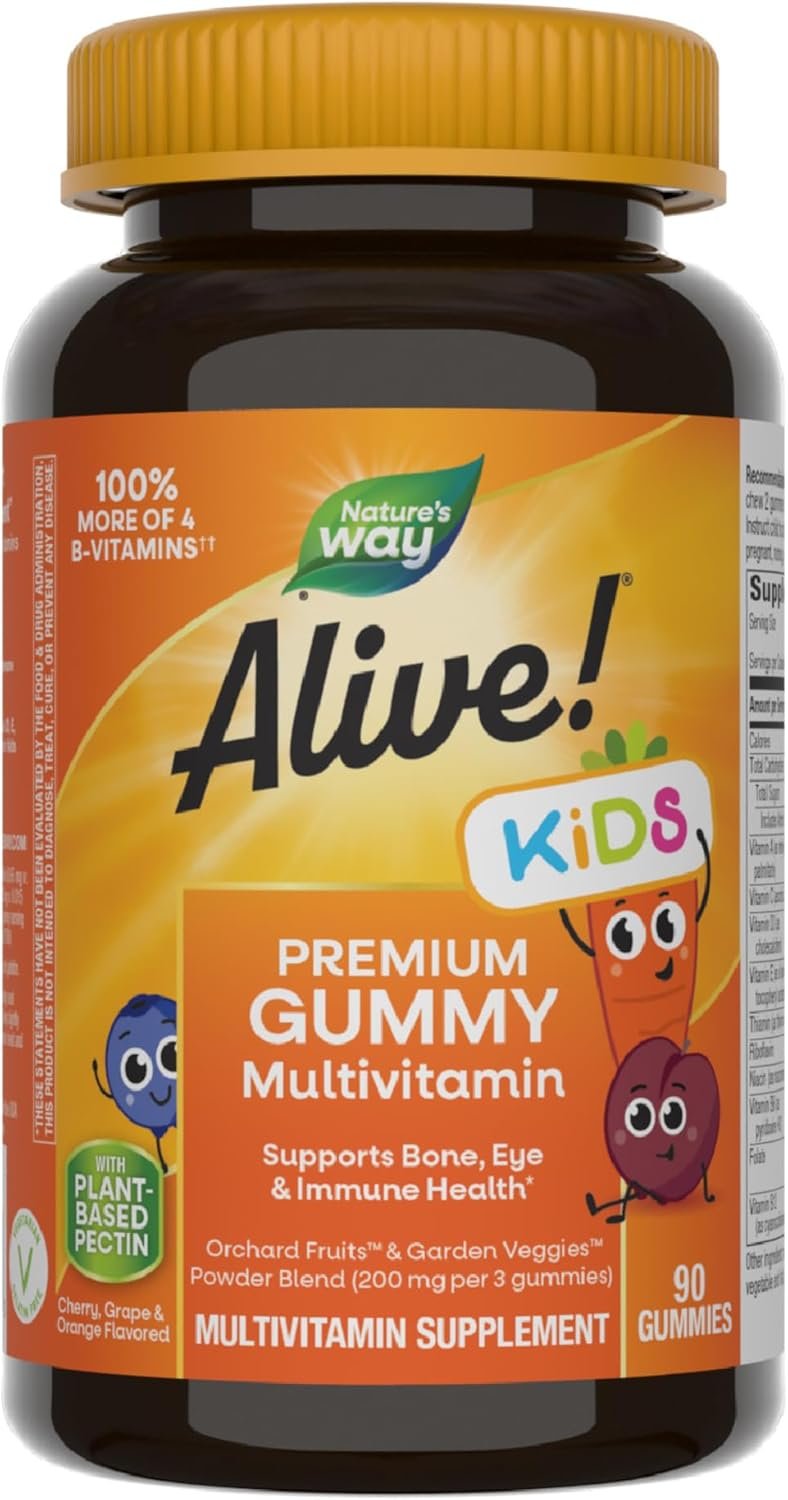 Nature’s Way Alive! Children’s Premium Gummy Multivitamin, Gluten Free, Made with Pectin, 90 Gummies