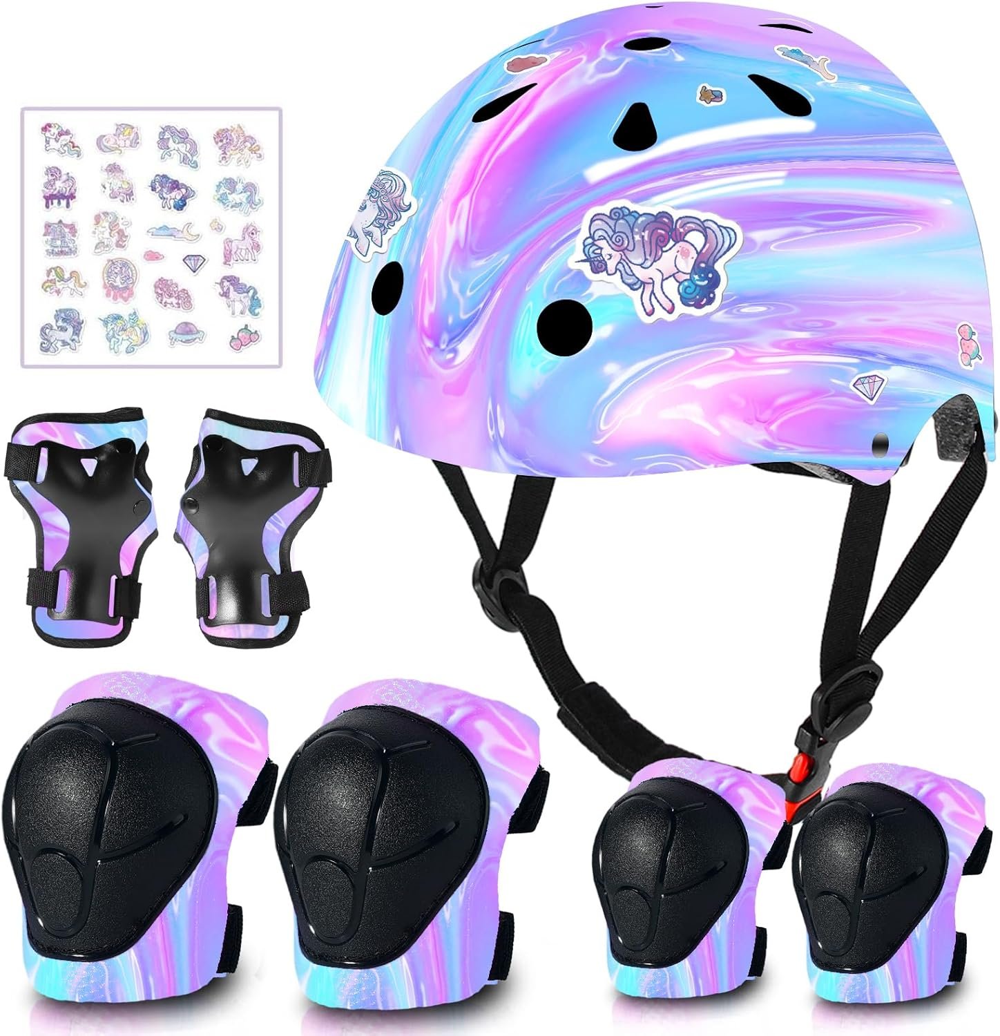 Adjustable Gradient Color Kids/Toddler Bike Helmet for 1-2-3-5-8-14 Years Boys Girls,Skateboard Helmet with Knee and Elbow Pads Wrist Guard for Skates