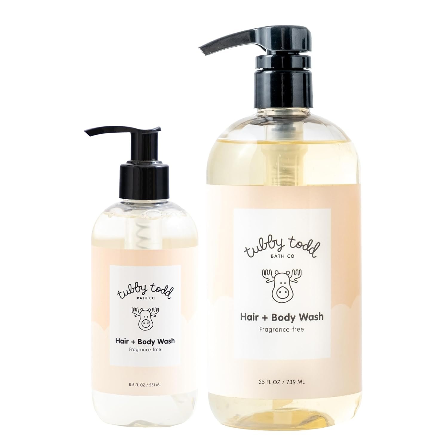 TUBBY TODD Hair + Body Wash – Baby Shampoo and Body Wash – Gentle, Natural Baby Wash for Newborns, Babies, and Toddlers – Non-Toxic and Hypoallergenic – Fragrance-Free, 2 Pack, 8.5oz & 25oz