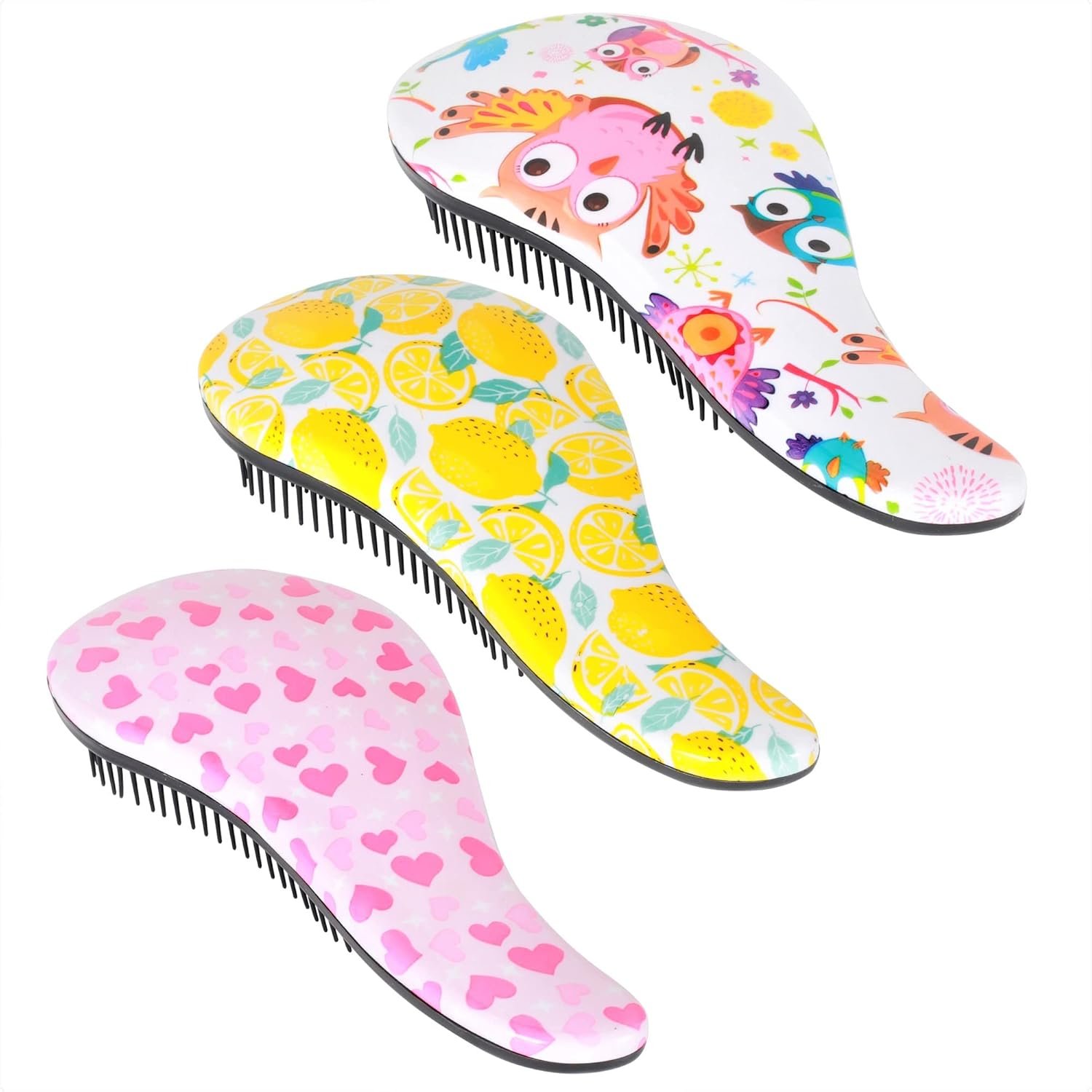 79STYLE 3pcs Detangler Brush Set – Tangle-Free Hair Brush for Kids, Toddlers, Girls & Boys with Curly Hair (7.4 Inch – Lemon)