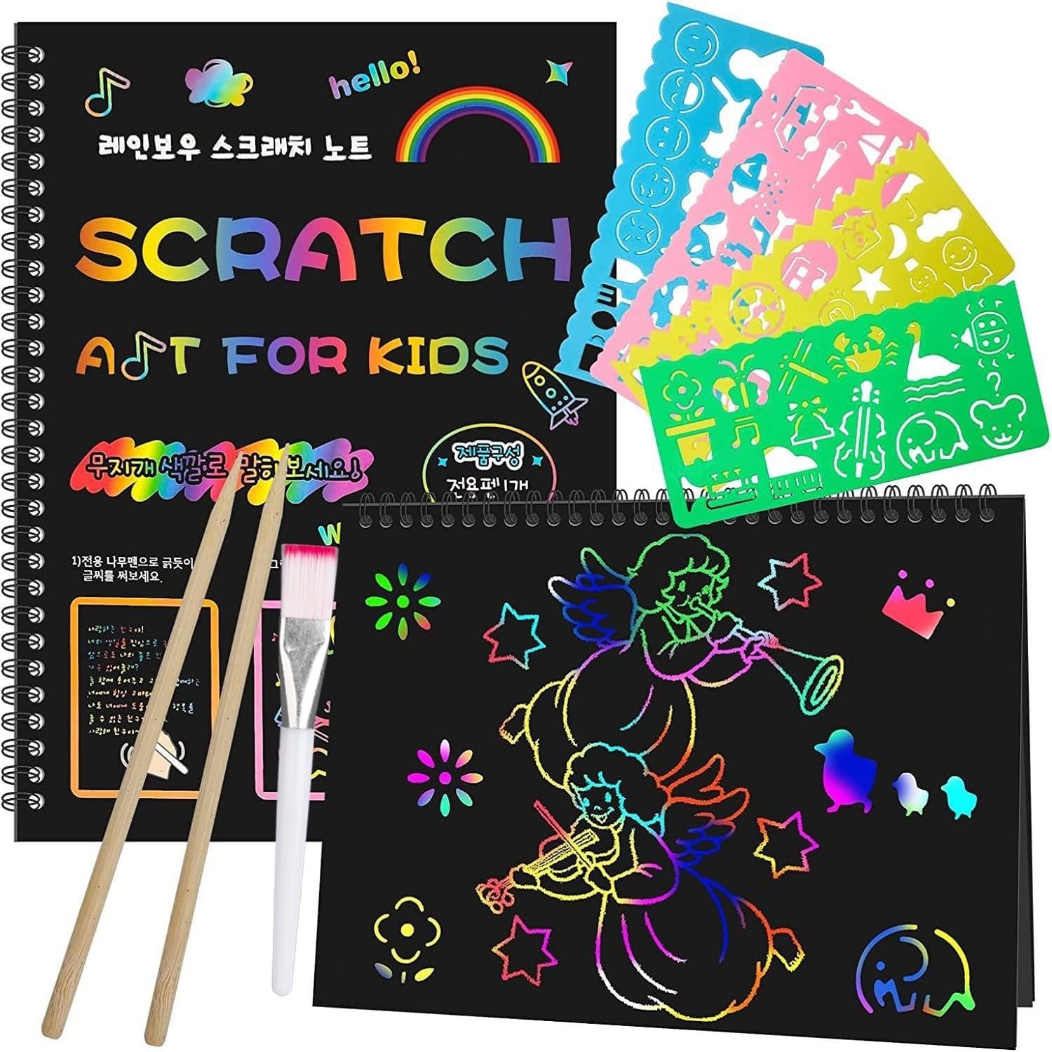 Smasiagon Scratch Paper Art Set: 2 Pack Notebooks Art Supplies and Crafts for Kids Back to School Classroom Ages 3 4 5 6 7 8 9 10 Girls Boys Toys Valentine’s Day Birthday Party Travel Favor Games