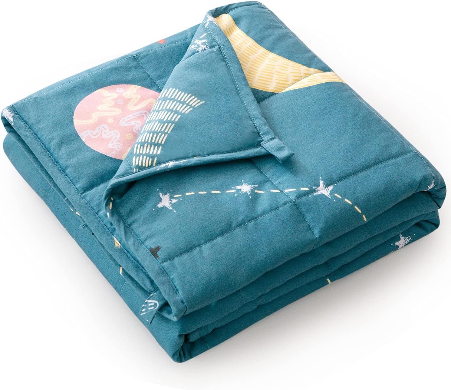 Mr. Sandman Weighted Blanket 3 Pounds Washable, Best for 20-40lb Breathable Cotton Heavy Blanket with Nontoxic Glass Beads – 36″ x 48″ Star Moon Blue