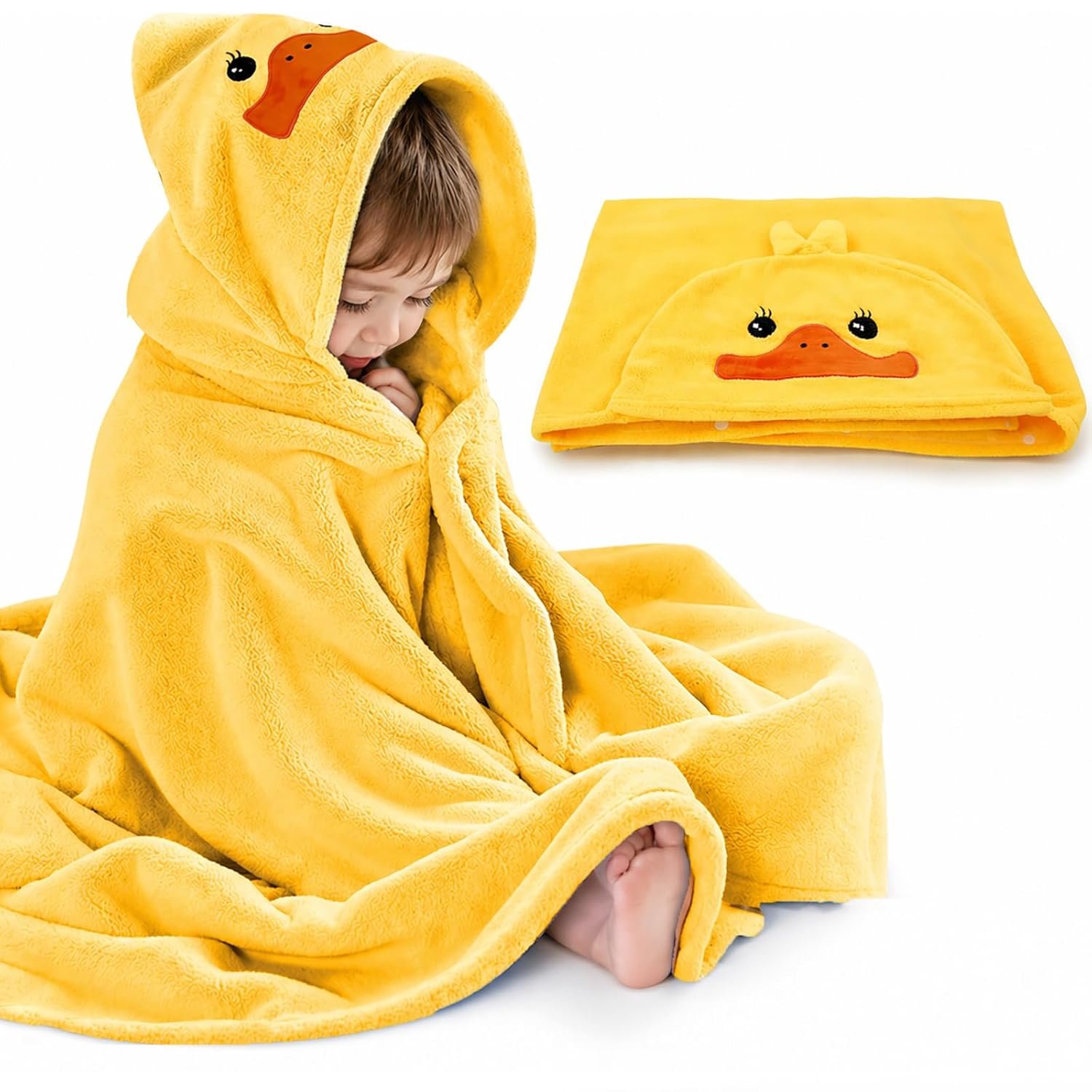 ROMASA Baby Bath Towel Ultra Soft Hooded Towel Highly Absorbent Bathrobe Blanket Toddlers Shower Gifts for Boys Girls- 27.5″ x 55″ (Yellow)