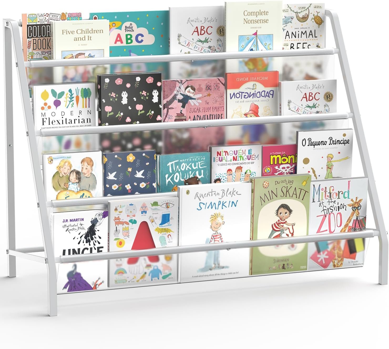 HAVEDAWN High-Transparent 4 Tier Kids Bookshelf, Sturdy Metal Large Size Book Rack Storage for Kids – Toddler Book Shelf Display for Nurasery, Kids Room, Deep Size Bookshelf Hold More Books