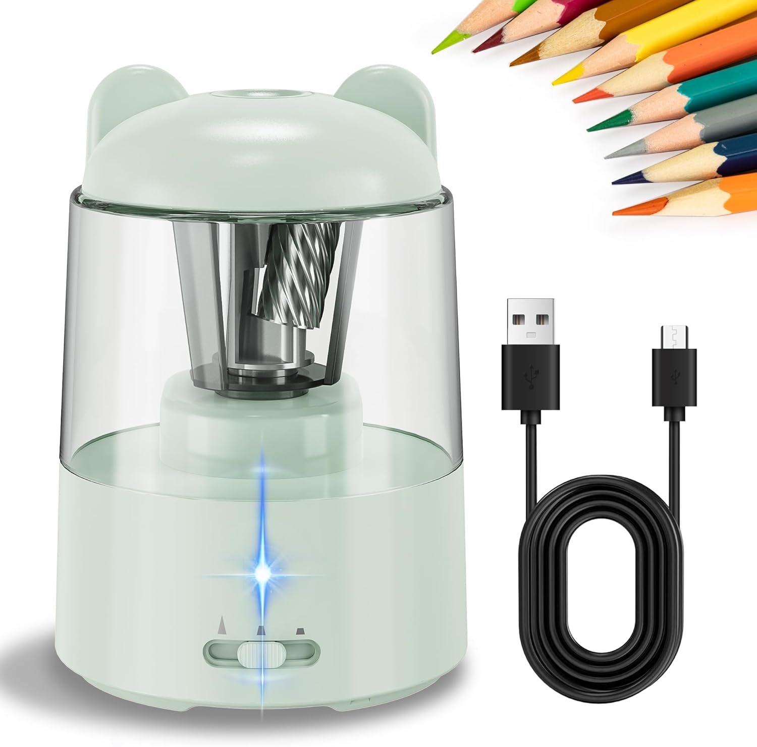 ZMOL Colored Pencil Sharpener, Rechargeable Electric Pencil Sharpener, Auto Stop, Pencil Sharpeners for Battery Powered Cute for Kids Gift No.2/Colored Pencils (6-8mm), Classroom/Office/Home Blue