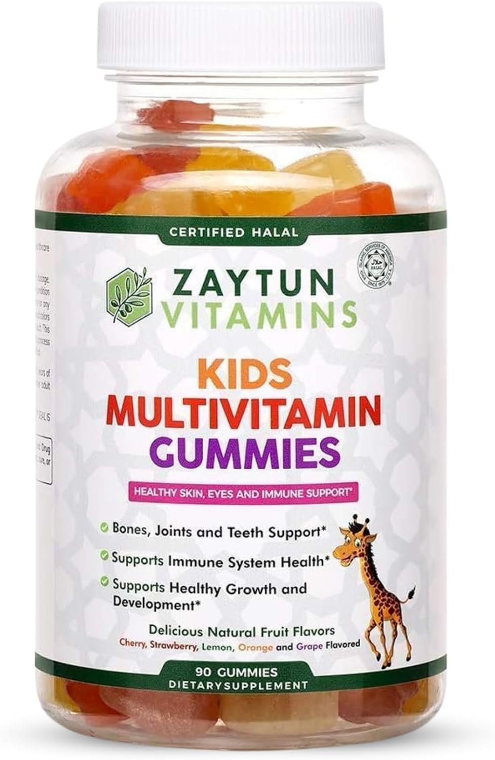 Zaytun Halal Vitamins for Kids Multivitamin Gummies, Naturally Sourced Vitamin A, C, D, E, B6, B12, Biotin – Vegetarian, No Gelatin, No Gluten, No Dairy, Non-GMO, 90 Fruit Flavored Gummies Made in USA