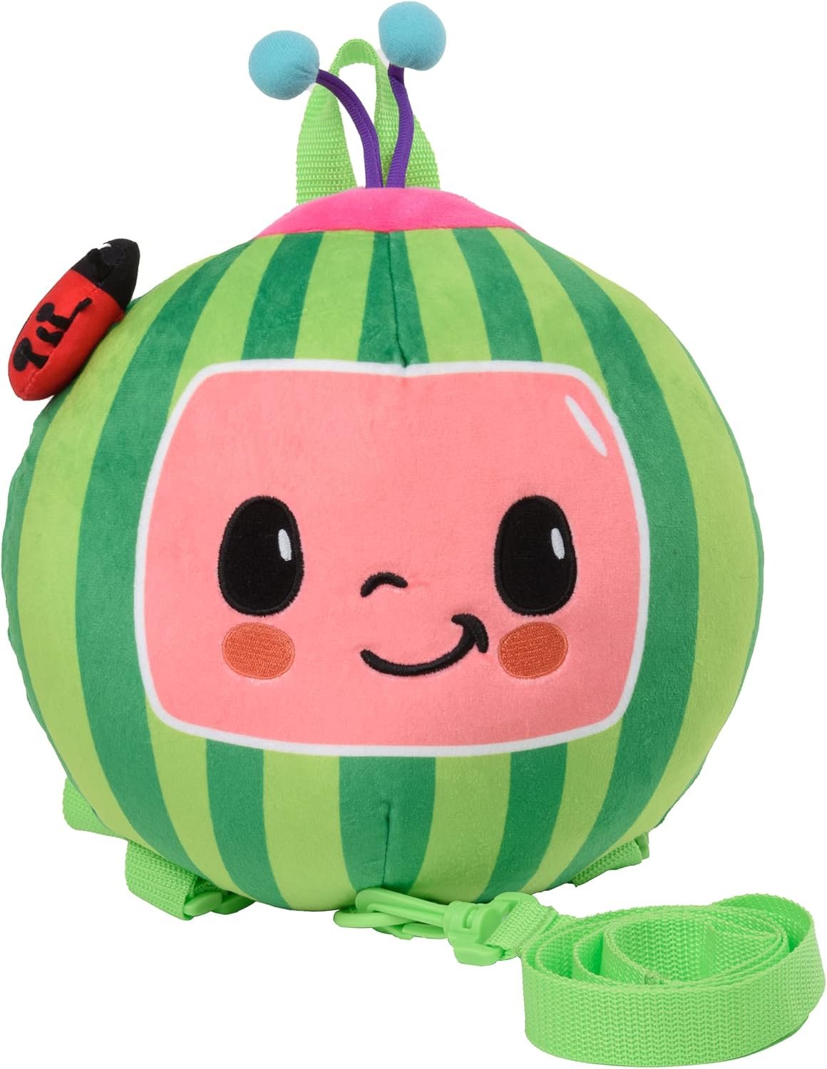 AI ACCESSORY INNOVATIONS Cocomelon Plush Watermelon Toddler Backpack with Detachable Safety Leash, Anti Lost Safety Harness 10” Bag for kids