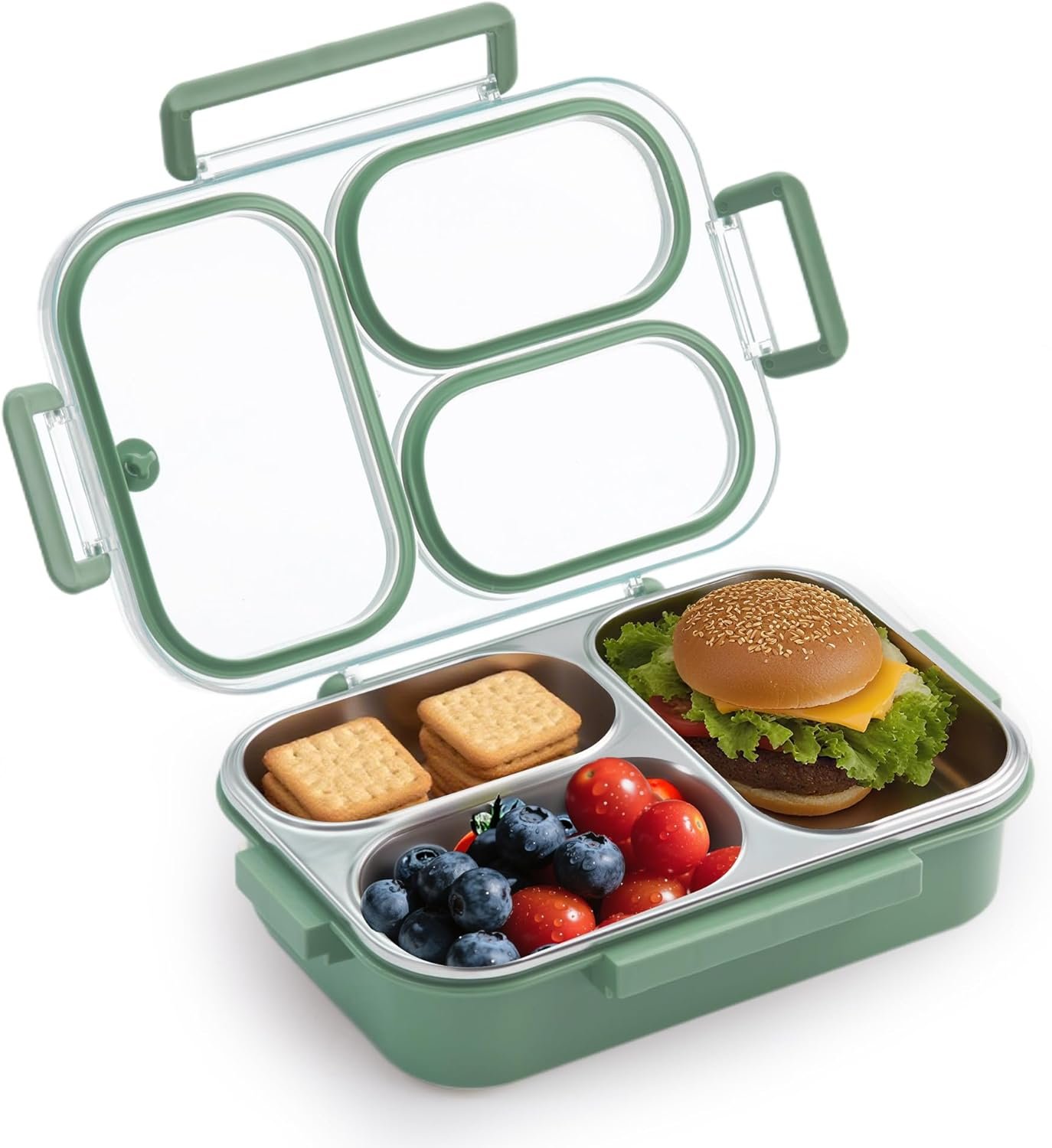 Kabbas Stainless Steel Bento Box Kids & Adults – 25 oz Leakproof Lunch Box with 3 Compartments, Premium 304 Stainless Steel Lunch Box for Kids, Dishwasher Safe, Suitable for School, Office, Outside