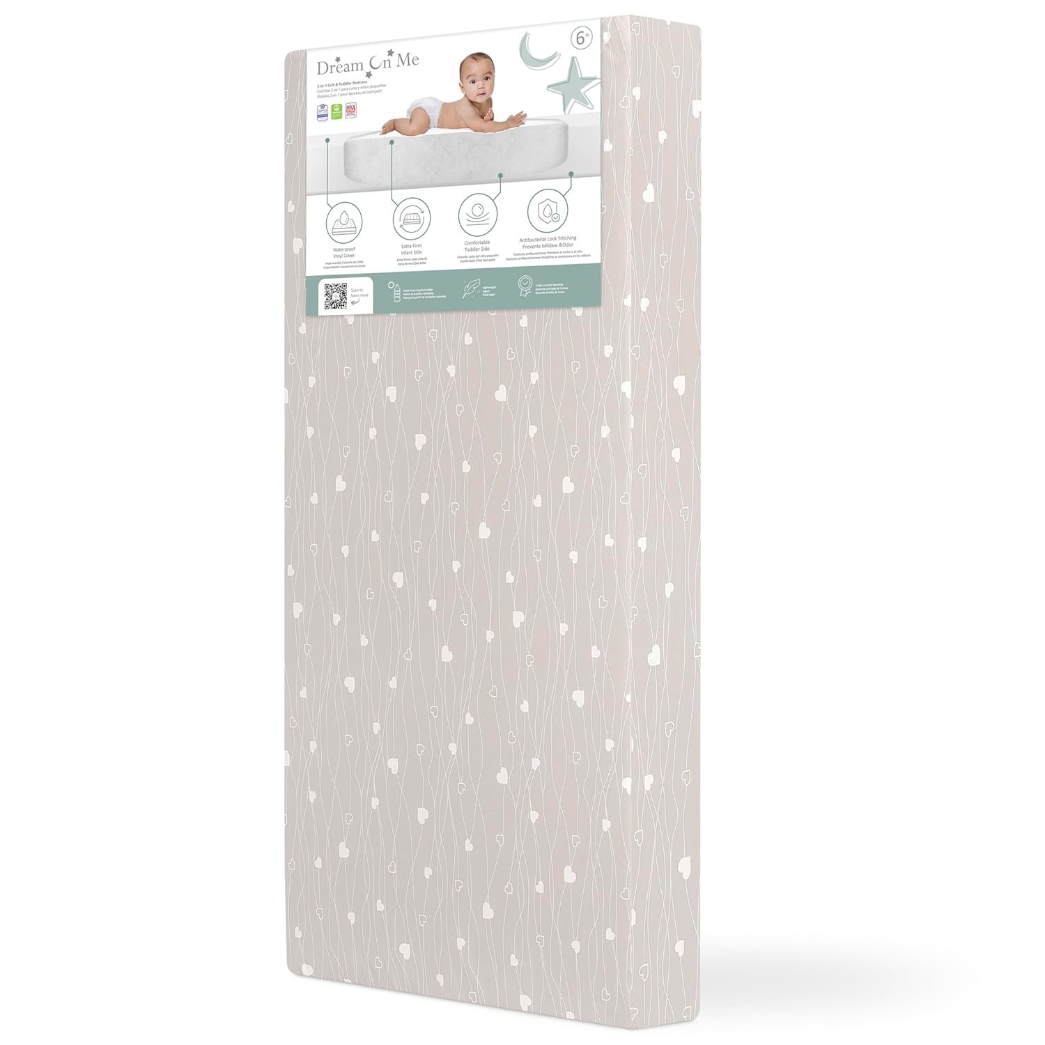 Dream On Me Modern LoveFull Size Crib and Toddler Mattress, Greenguard Gold Environment Safe Baby, JPMA Certified Infant Mattress, Waterproof Vinyl Cover