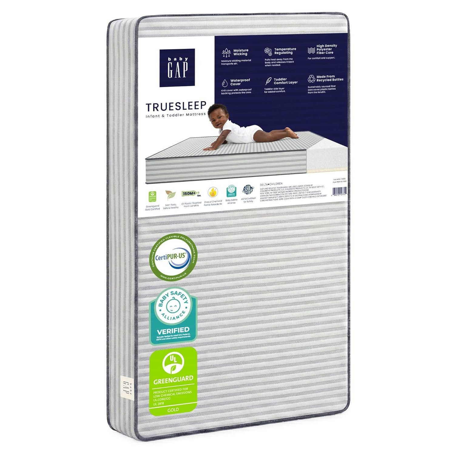 GAP babyGap TrueSleep Crib and Toddler Mattress – Waterproof – GREENGUARD Gold Certified – Temperature Regulating – Moisture Wicking