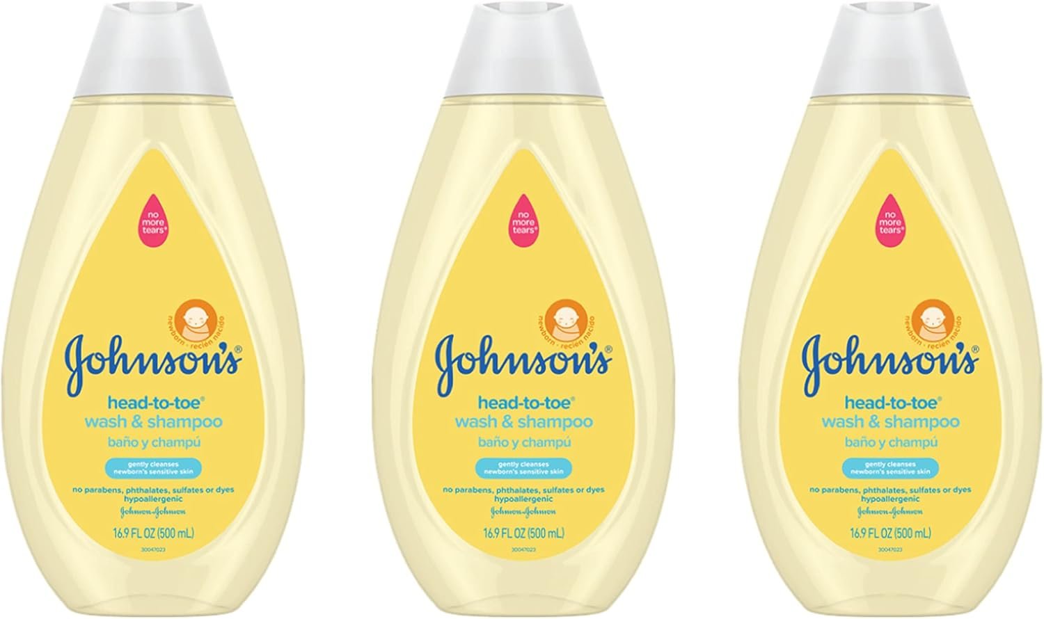 Johnson’s Head-To-Toe Gentle Tear-Free Baby & Newborn Wash & Shampoo, Sulfate-, Paraben- Phthalate- & Dye-Free, Hypoallergenic Wash for Sensitive Skin & Hair, 3 x 16.9 fl. Oz (Amazon Exclusive)