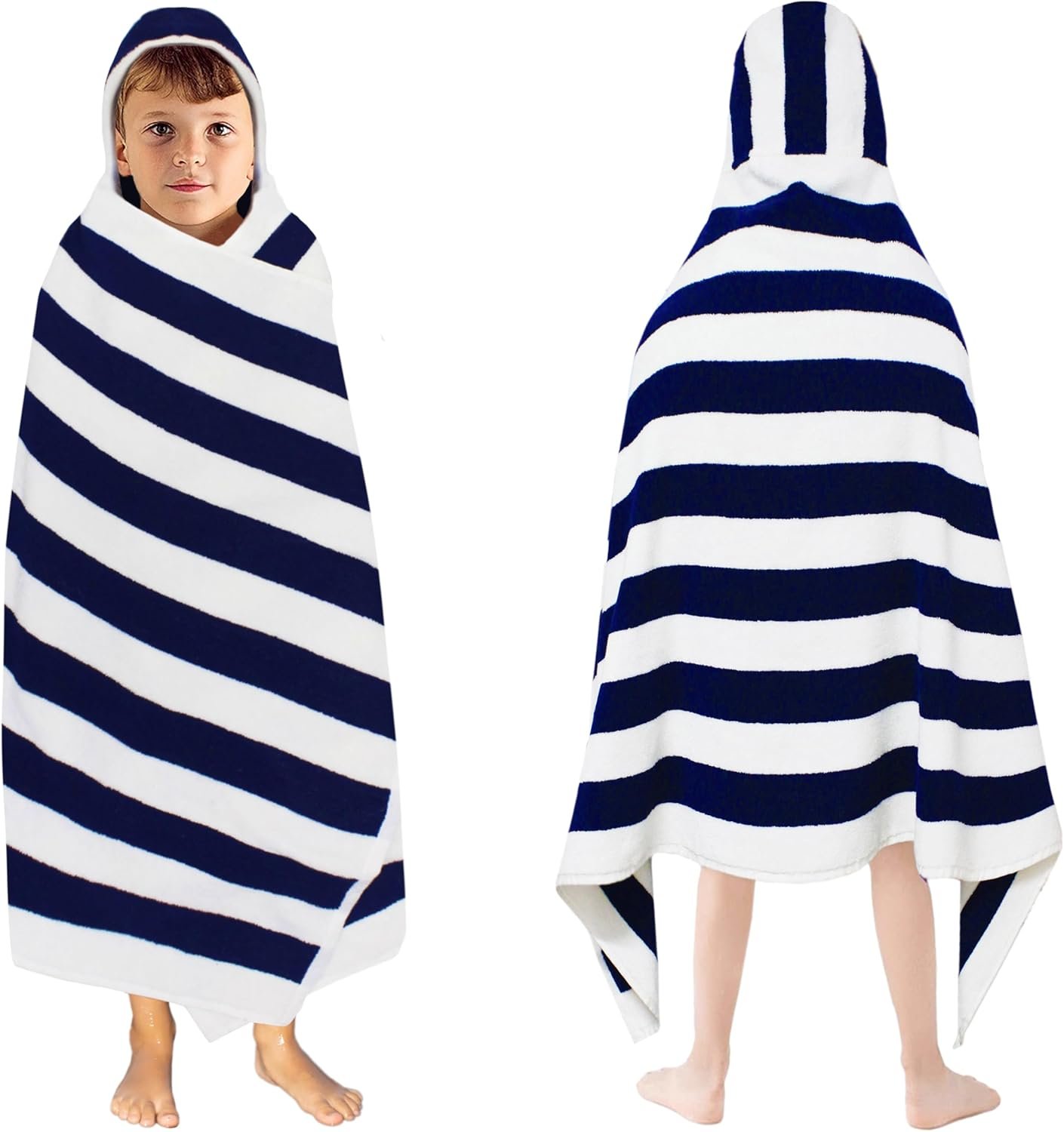 ORIGINAL KIDS Hooded Bath Towel Wrap – 100% Cotton Terry Large Oversized Hooded Kids Towel – Toddler Shower Pool Beach Towel – Soft Plush Absorbent Quick Dry Easy Care Gift – 30×60- Cabana Stripe Blue