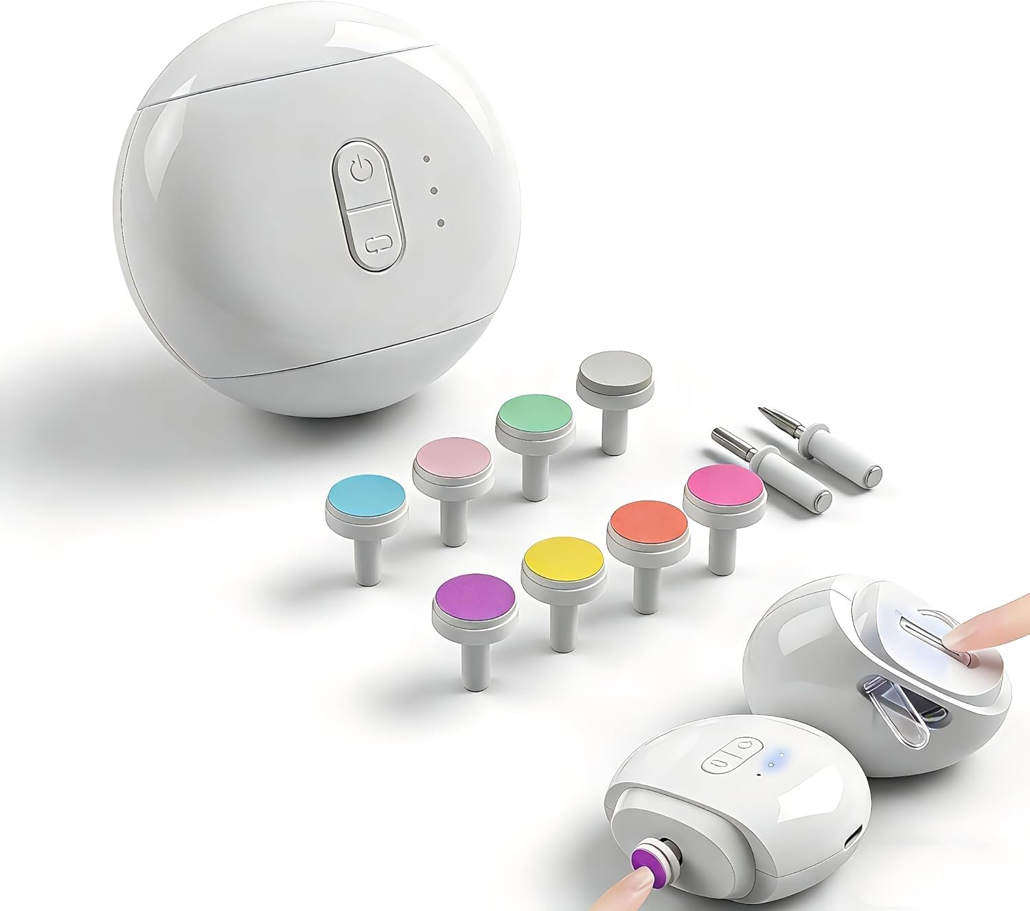 Electric Nail File & Trimmer for Seniors & Babies Rechargeable Quiet LED Light Built-in Storage Multiple Speeds Polishing Head Handles Thick Toenails