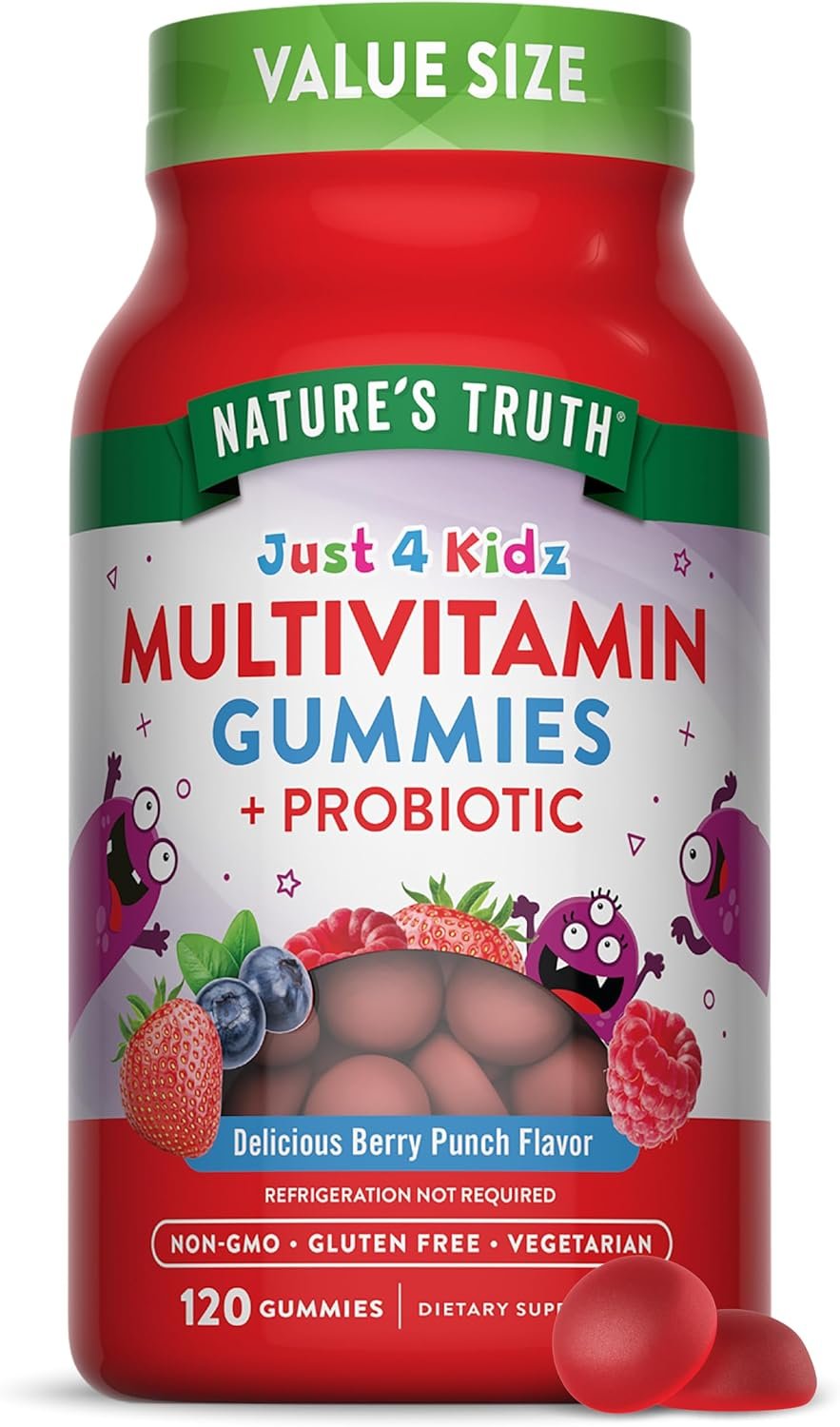 Nature’s Truth Kids Multivitamin Gummies with Probiotics | 120 Count | Berry Punch Flavor | Vegetarian, Non-GMO & Gluten Free Supplement