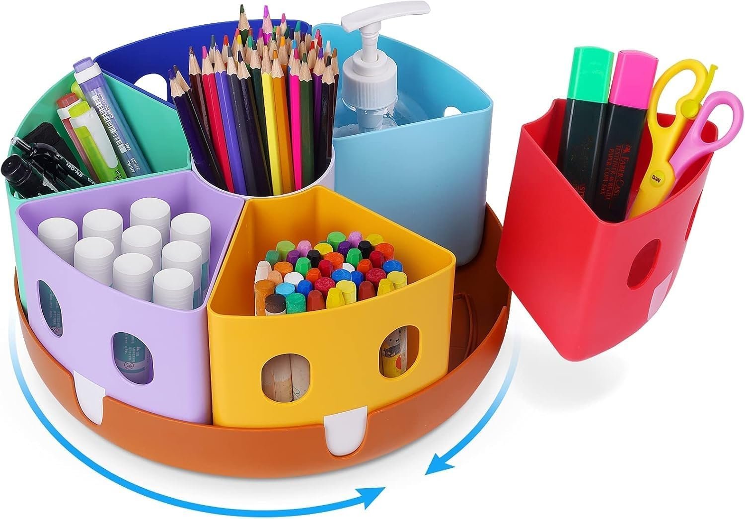 GAMENOTE Rotating Art Supplies Organizer – Lazy Susan Office School Supply for Kids Desk Organization and Storage Homeschool Craft Caddy Classroom Organization (Large)