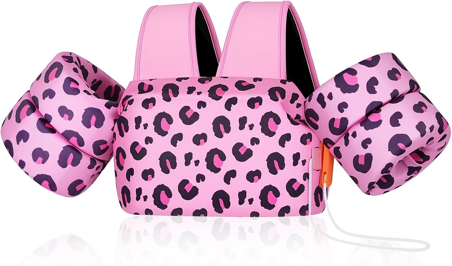 MoKo Toddler Swim Vest for Kids, Swim Arm Floaties 22-66lbs Cartoon Swimming Water Wings Pool Float Vests Sleeves Shoulder Straps Arm Band for Children Learn to Swim, Pink Leopard