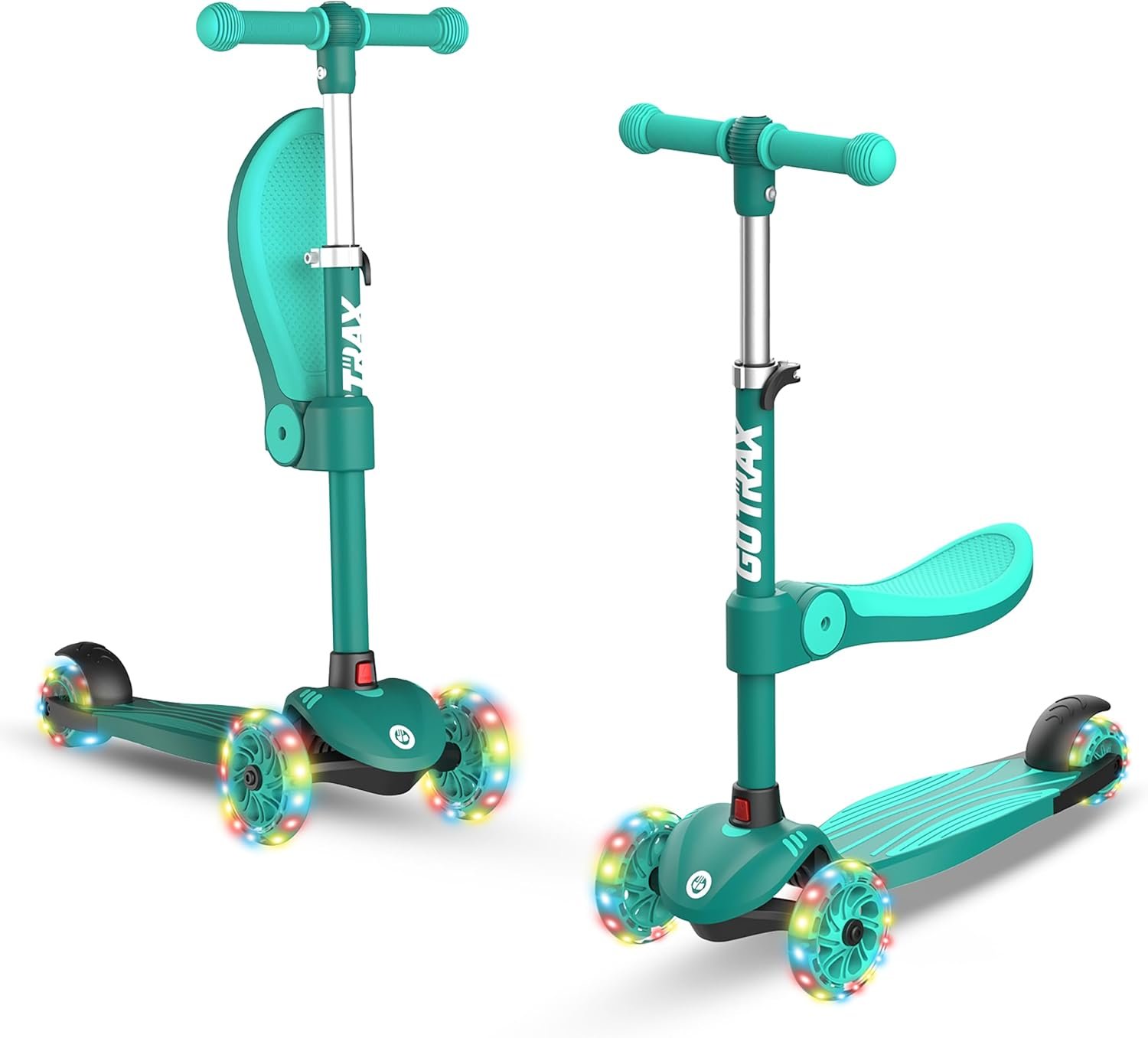 Gotrax KS3 Kids Kick Scooter, LED Lighted Wheels, Adjustable Height Handlebars and Removable Seat, Lean-to-Steer & Widen Anti-Slip Deck, 3 Wheel Scooter for Kids Ages 2-8 and up to 110 Lbs