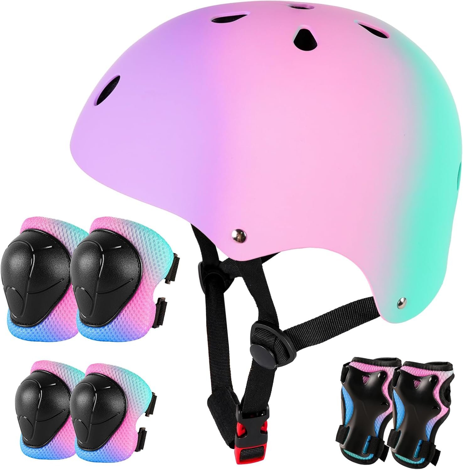 Kids Bike Helmet for 3-5-8-14+ Age Girls and Boys, Kids Helmet with Knee Pads Elbow Pads Wrist Guards,Ventilation Multi-Sport Scooter Rollerblading Skateboarding Cycling